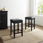 Crosley Furniture Upholstered Square Seat Counter Height Bar Stools Set of 2, Black, 24-inch