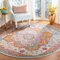 SAFAVIEH Crystal Collection Area Rug - 4 Round, Light Blue & Fuchsia, Medallion Distressed Design, Non-Shedding & Easy Care, Id
