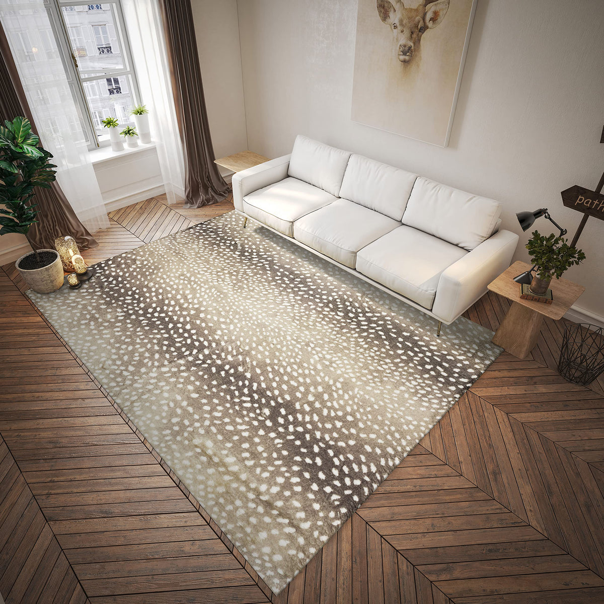 Dalyn Rugs Akina Antelope Animal Print Ak3 Faux Fur Stone 2'3&quot; X 7'6&quot;