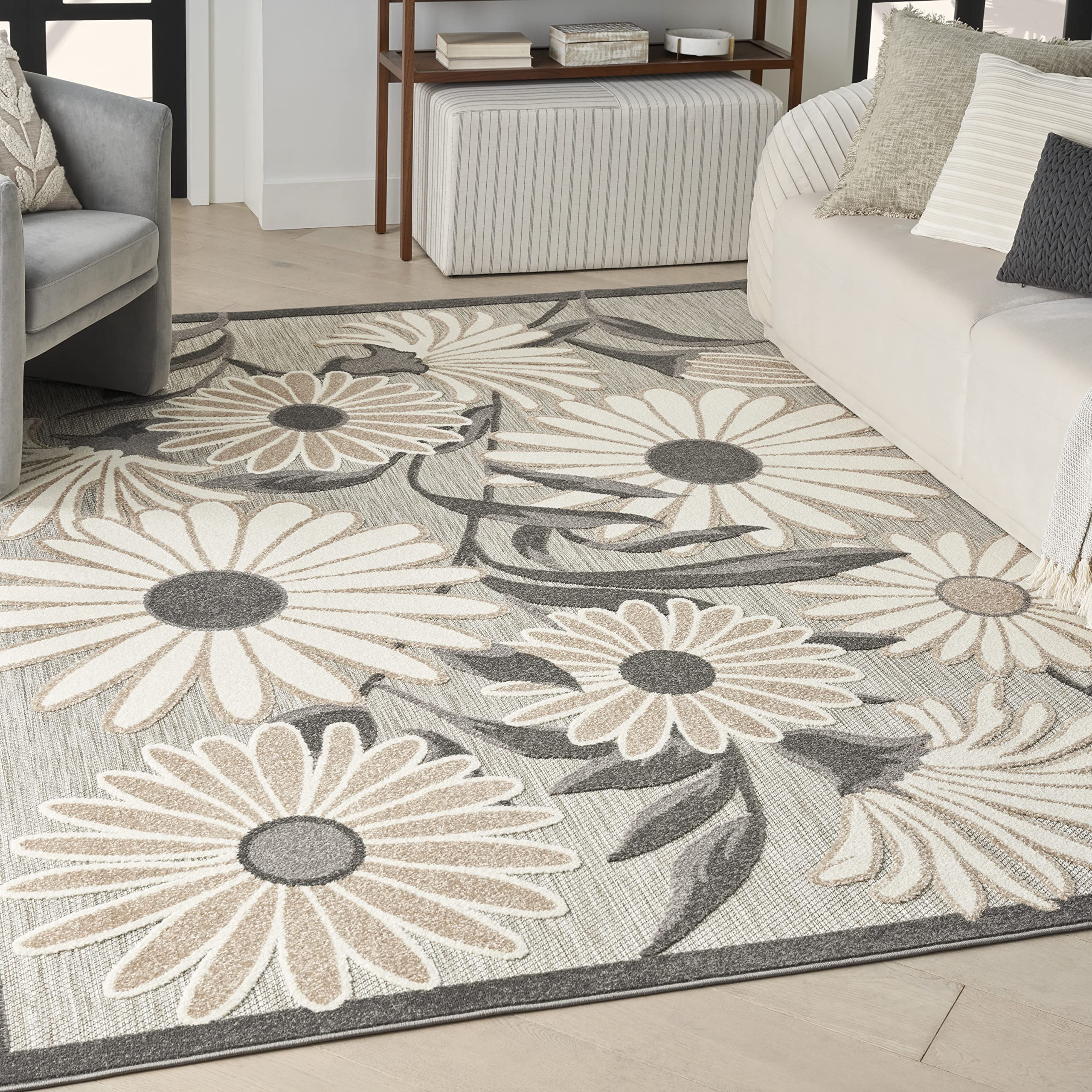 Nourison Aloha Indoor-Outdoor Beige 3'6' X 5'6' Area Rug, Easy Cleaning, Non Shedding, Bed Room, Living Room, Dining Room, Kit