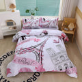Romantic Pink Paris Style Comforter Set For Girls And Teens, Twin Size Sweet Couple Paris Tower Bedroom Themed Bedding Comforter