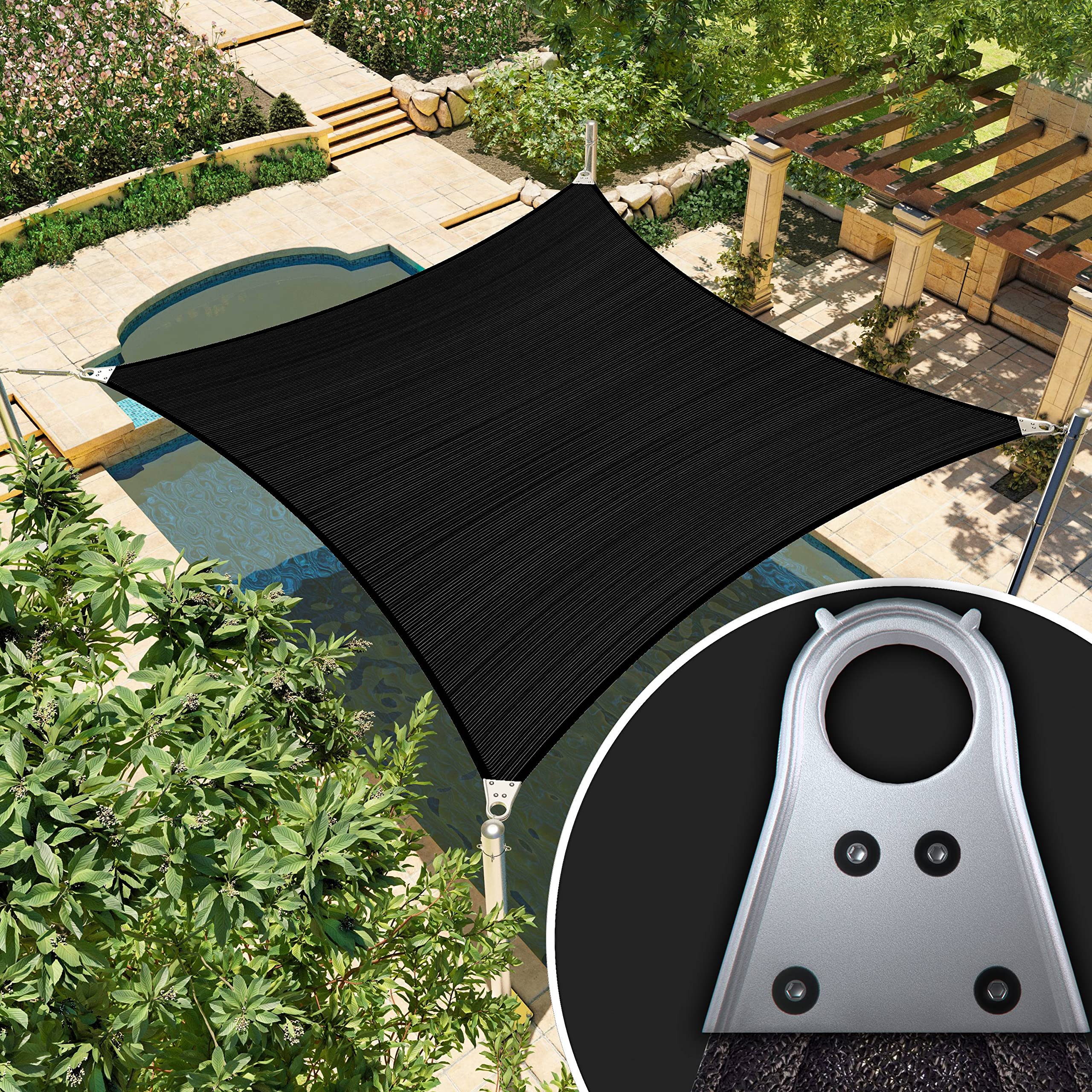 Amgo 29' X 44' Black Rectangle/Square Super Ring Sun Shade Sail Order To Make Upf50+ Agsrr Canopy Awning Shades For Patio, 98% U