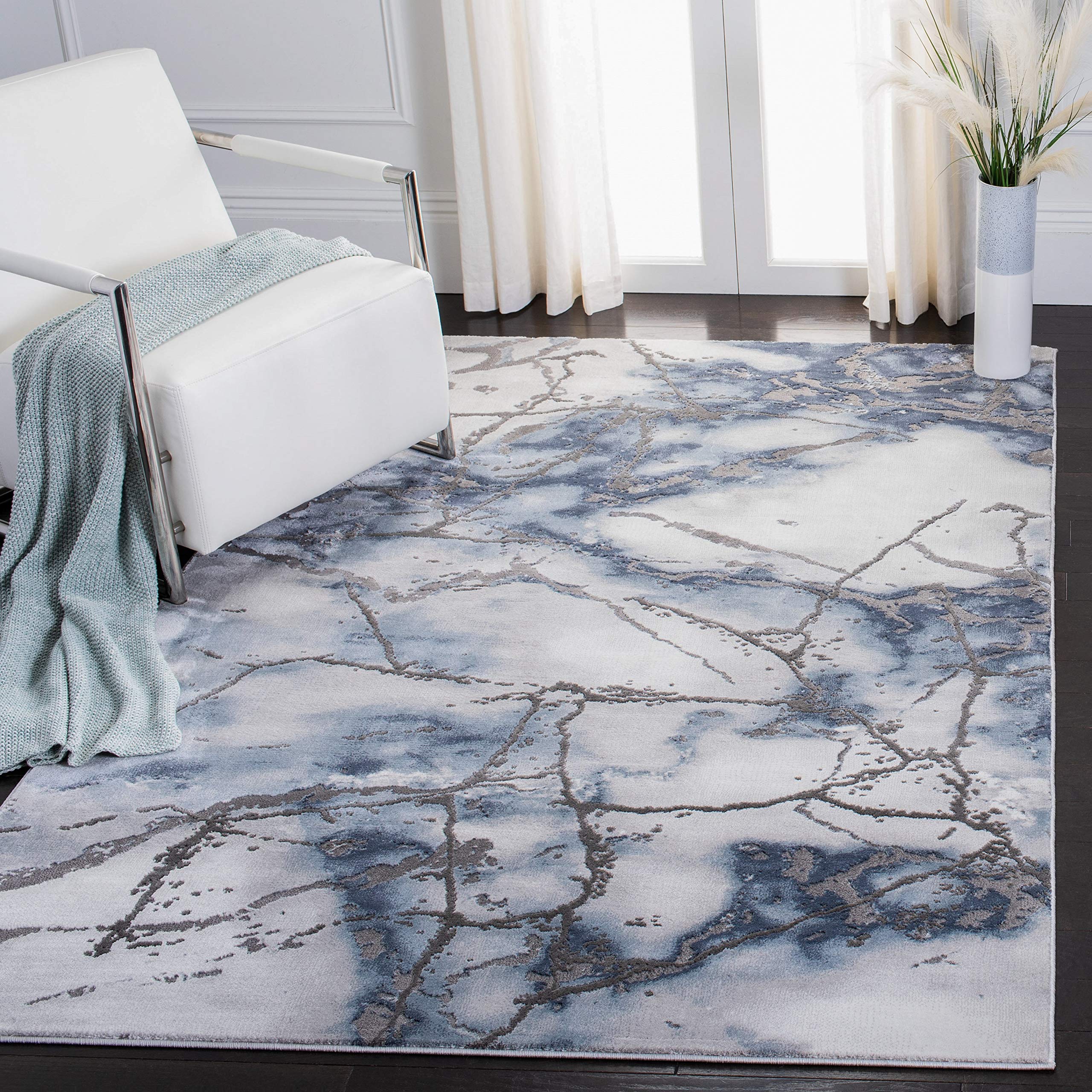 SAFAVIEH Craft Collection 53 Square Grey/Blue CFT877L Modern Abstract Non-Shedding Living Room Bedroom Area Rug