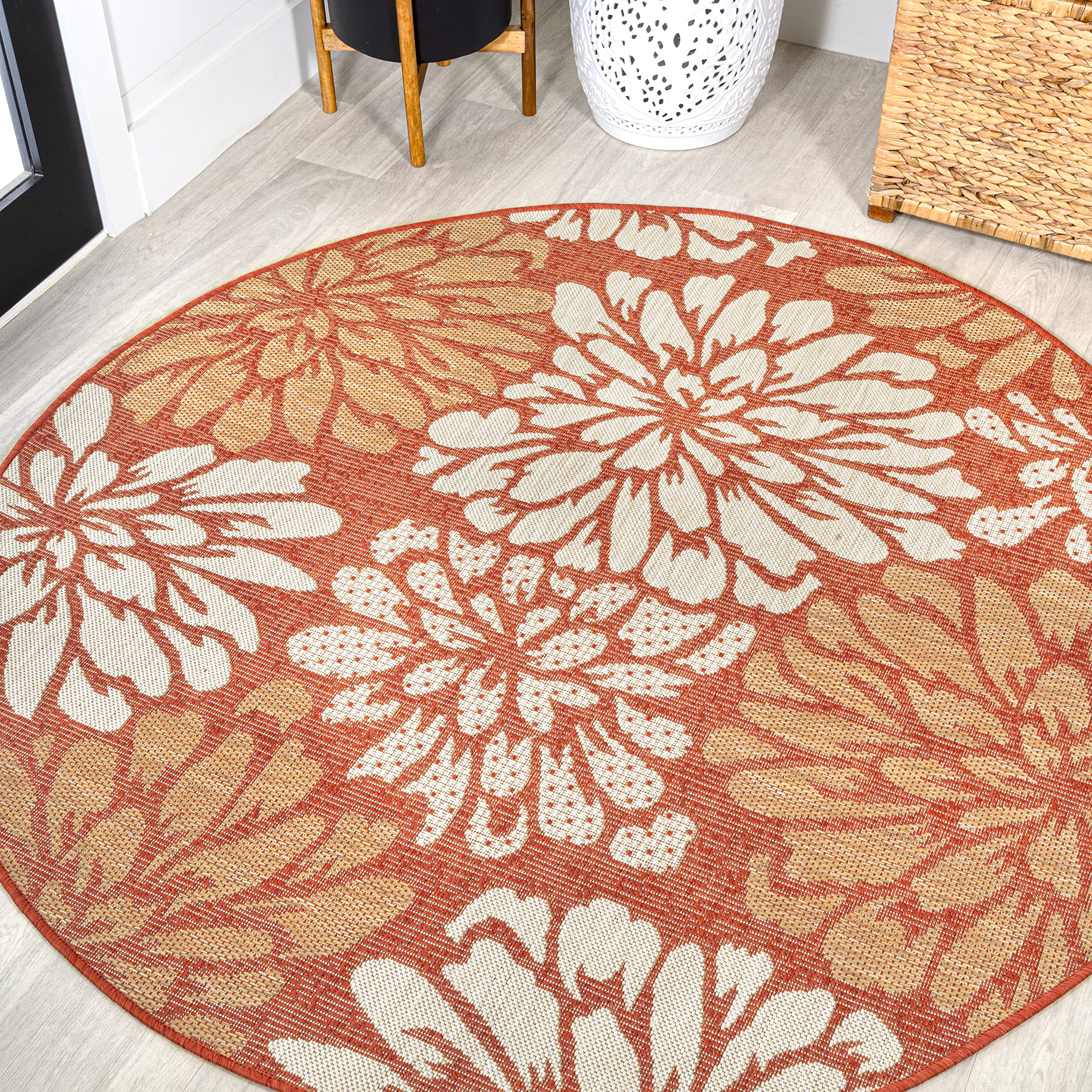 Jonathan Y Smb110E-5R Zinnia Modern Floral Textured Weave Indoor Outdoor Area Rug, Country Coastal Contemporary Easy Cleaning,Be