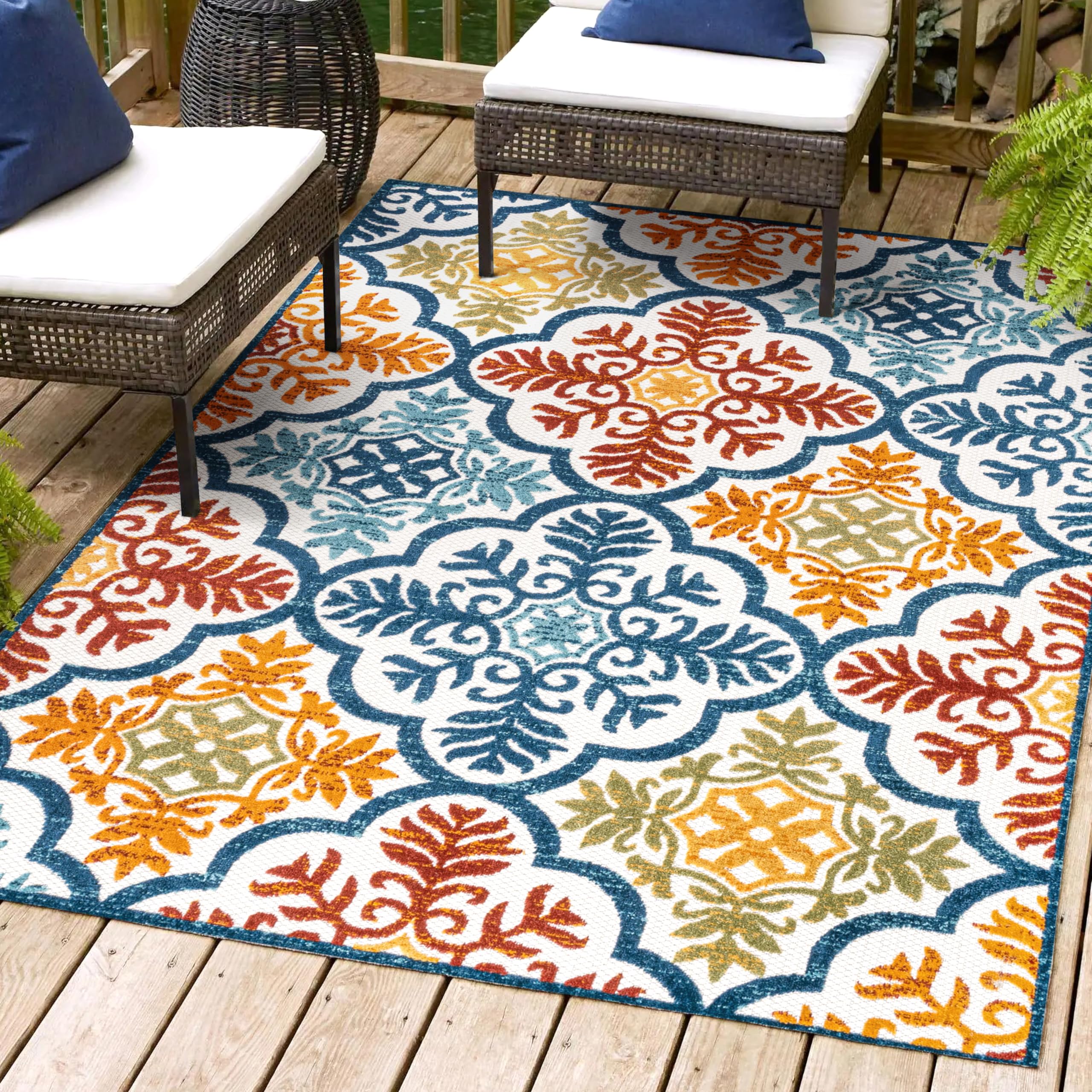 Jonathan Y Amc105A-5 Cassis Ornate Ogee Trellis High-Low Indoor Outdoor Area-Rug Bohemian Floral Easy-Cleaning High Traffic Bedr