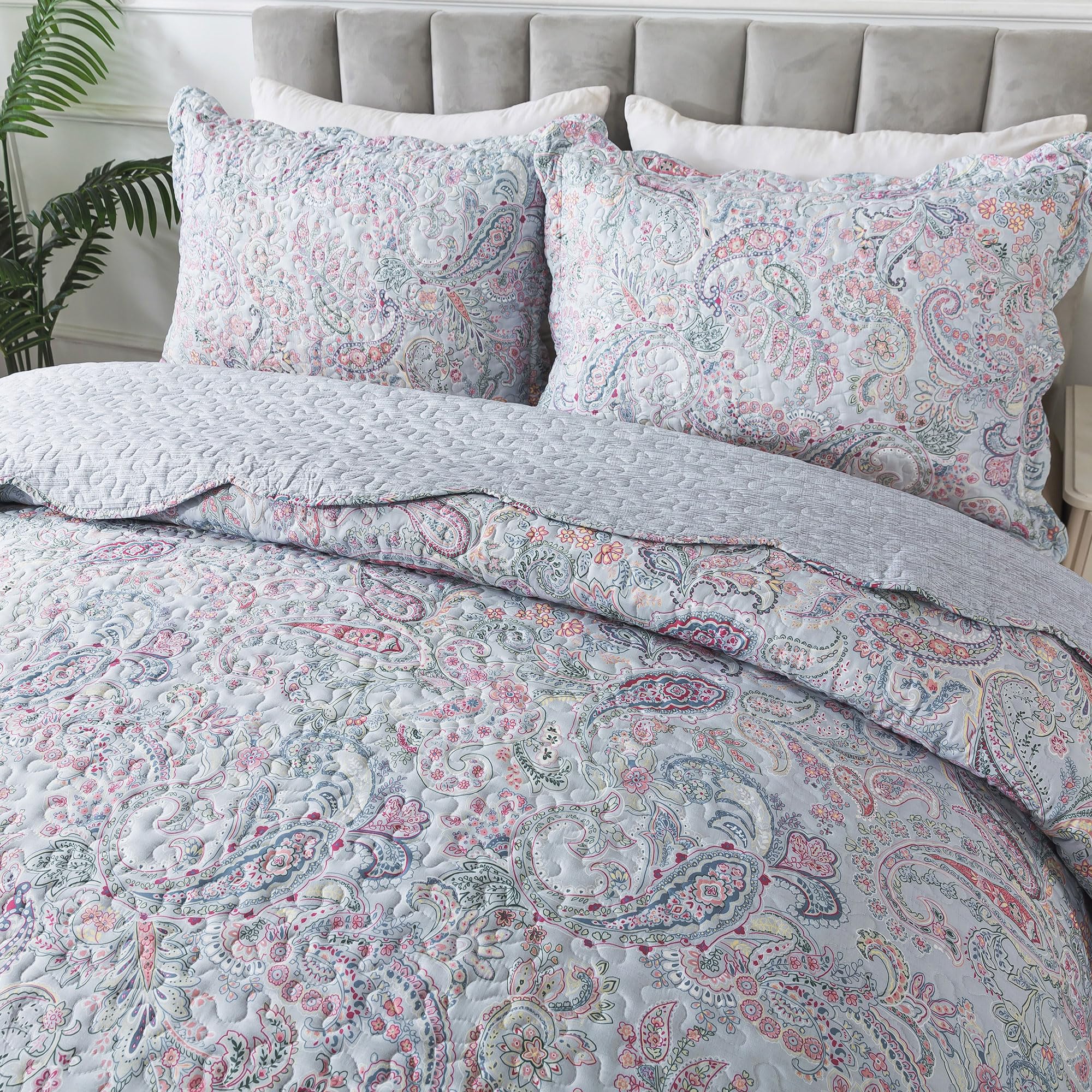 HoneiLife Quilt Sets King Size - Microfiber Bedspreads 3-Piece, Lightweight Coverlets King Quilt Bedding Sets All Season Quilts