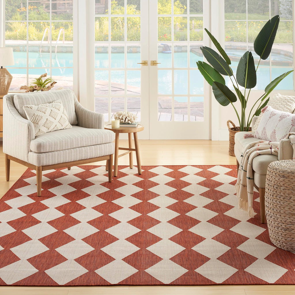 Nourison Positano Indoor/Outdoor Terracotta 6' X 9' Area Rug, Easy Cleaning, Non Shedding, Bed Room, Living Room, Dining Room, Backyard, Deck, Patio (6X9)