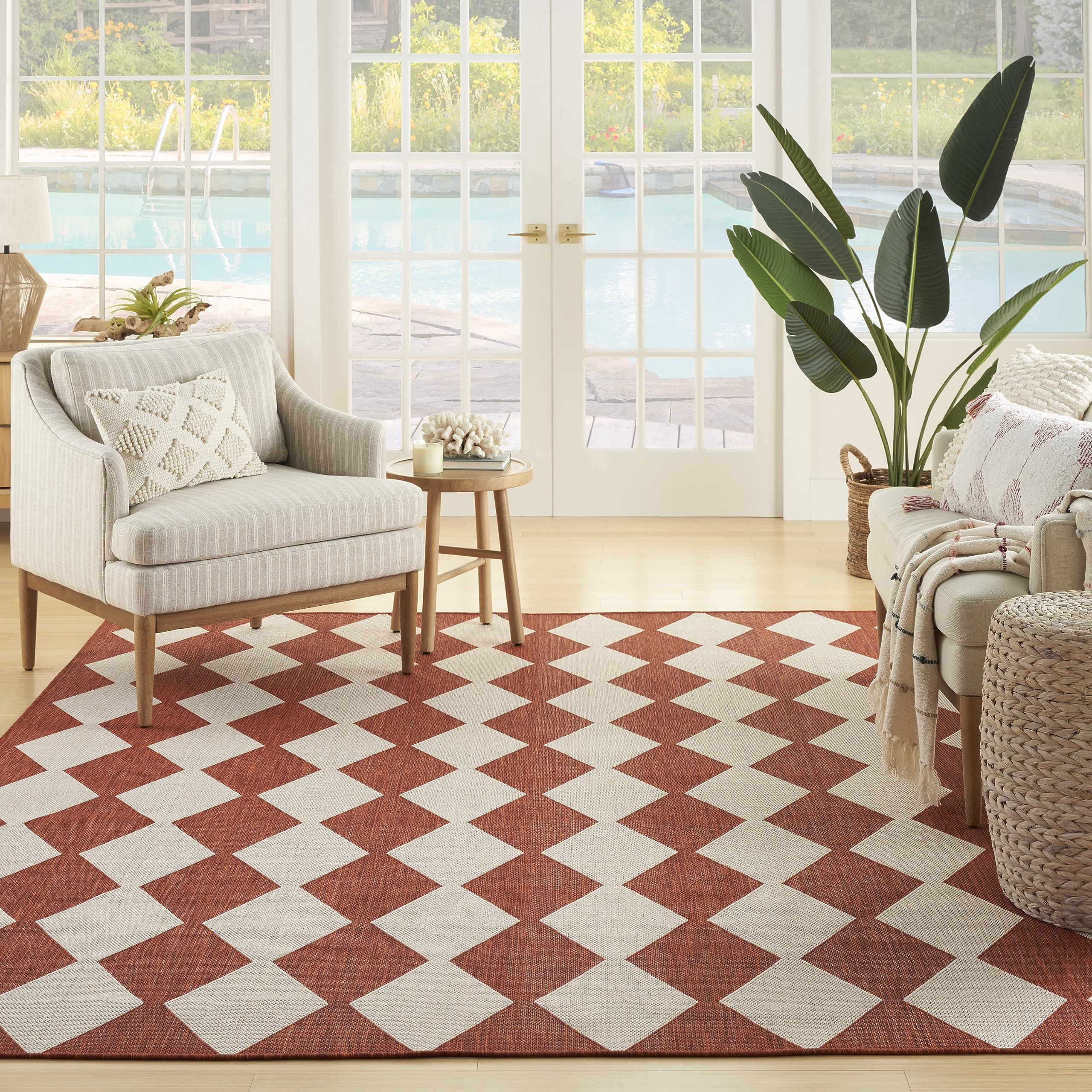 Nourison Positano Indoor/Outdoor Terracotta 5' X 7' Area Rug, Easy Cleaning, Non Shedding, Bed Room, Living Room, Dining Room, Backyard, Deck, Patio (5X7)