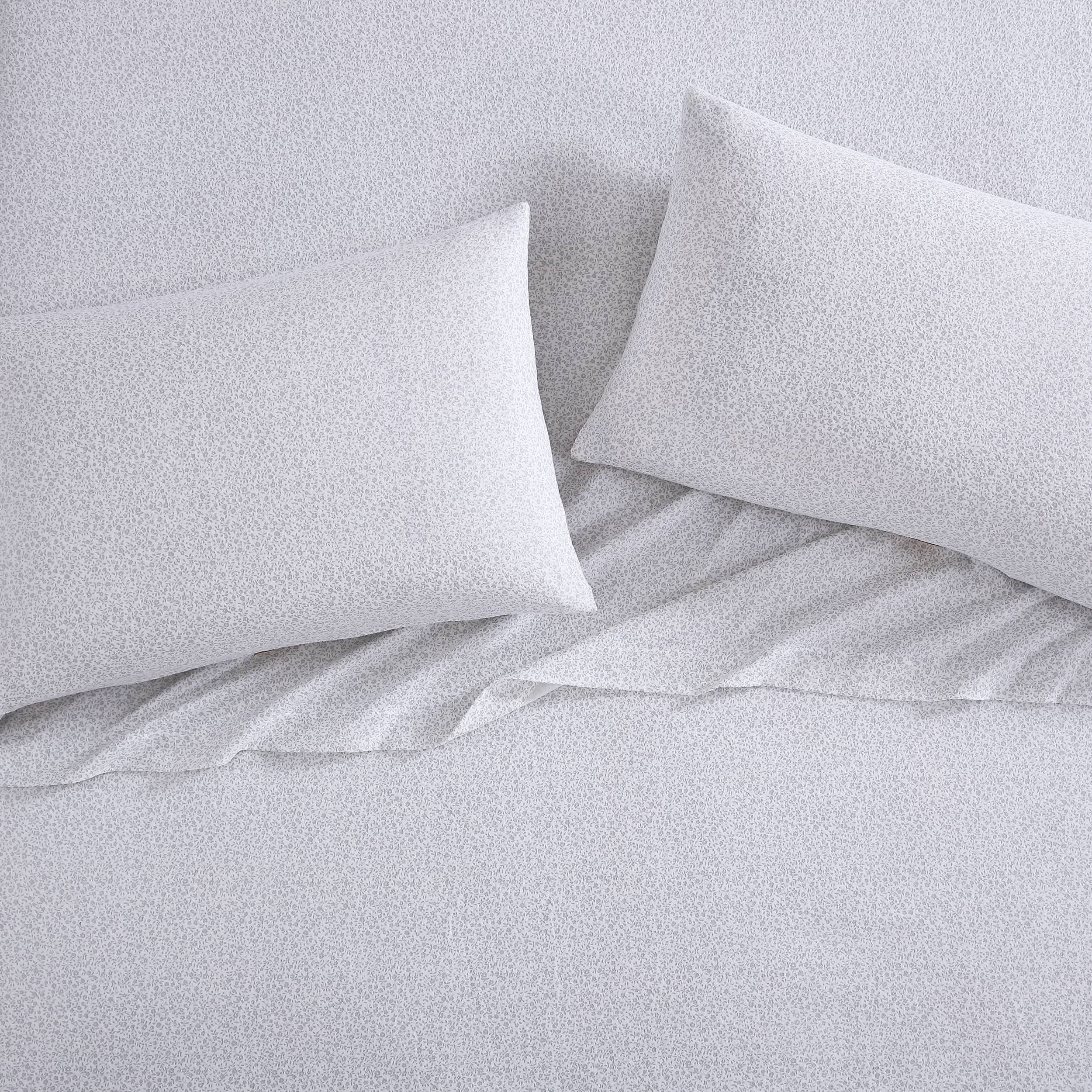 Laura Ashley Home - Full Sheets, Cotton Flannel Bedding Set, Brushed For Extra Softness & Comfort (Chelsie Vine Grey, Full), Chelsie Vine Grey/White