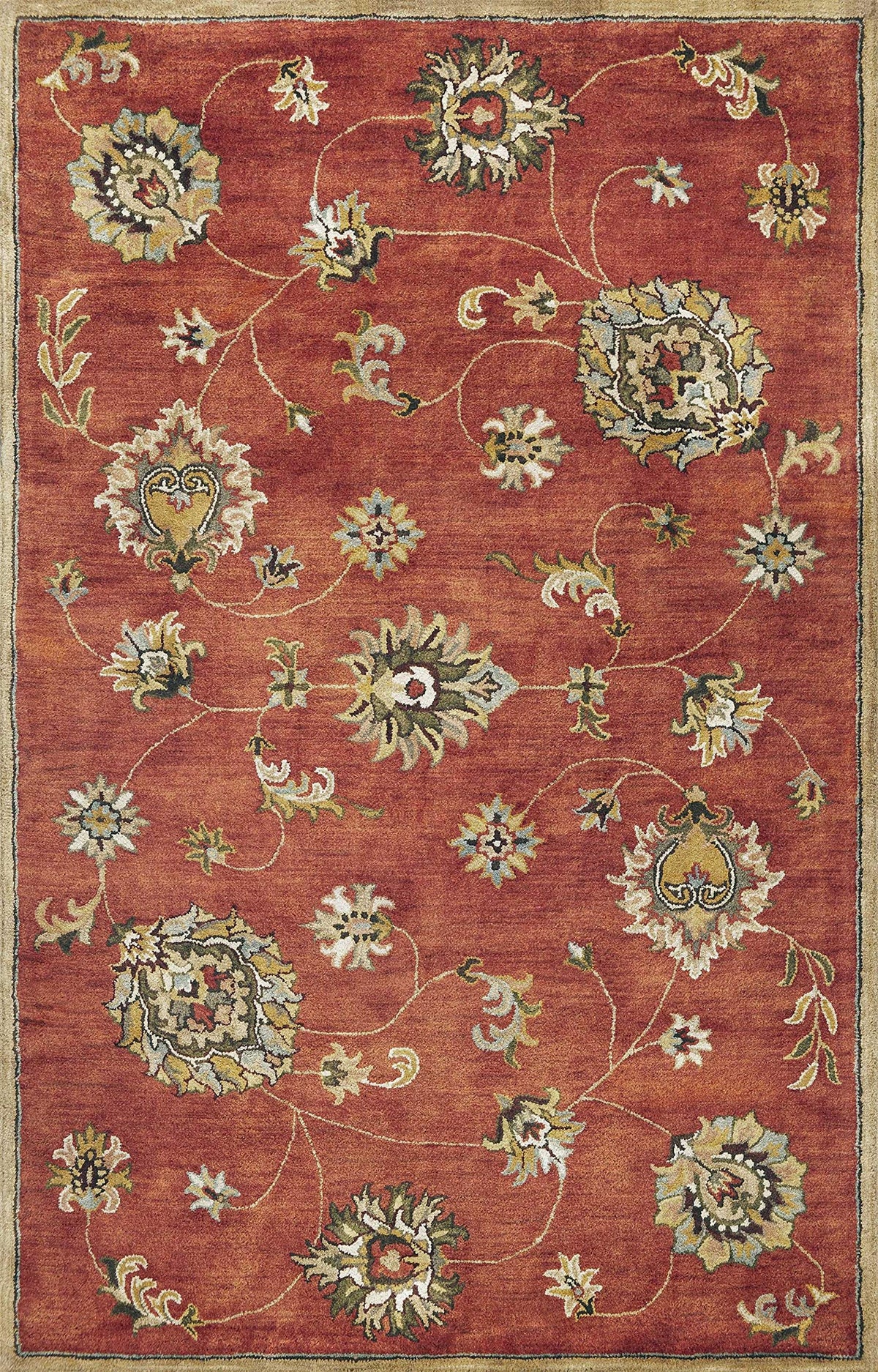 HomeRoots Wool 8'x11' Sienna Orange Hand Tufted Allover Traditional Floral Indoor Area Rug