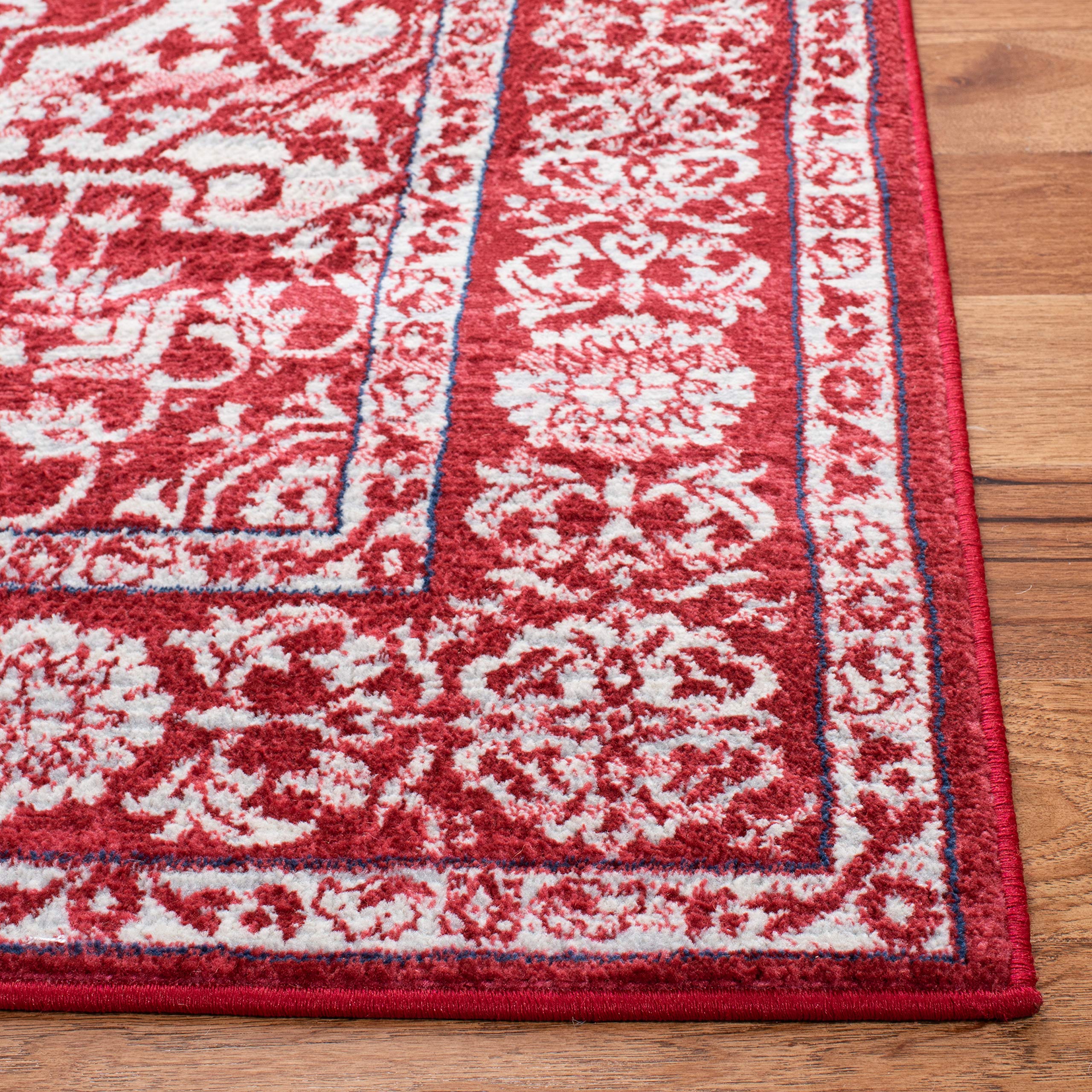 Safavieh Brentwood Collection 5'3'' X 7'6'' Red / Ivory Bnt832Q Medallion Distressed Non-Shedding Living Room Bedroom Dining Hom