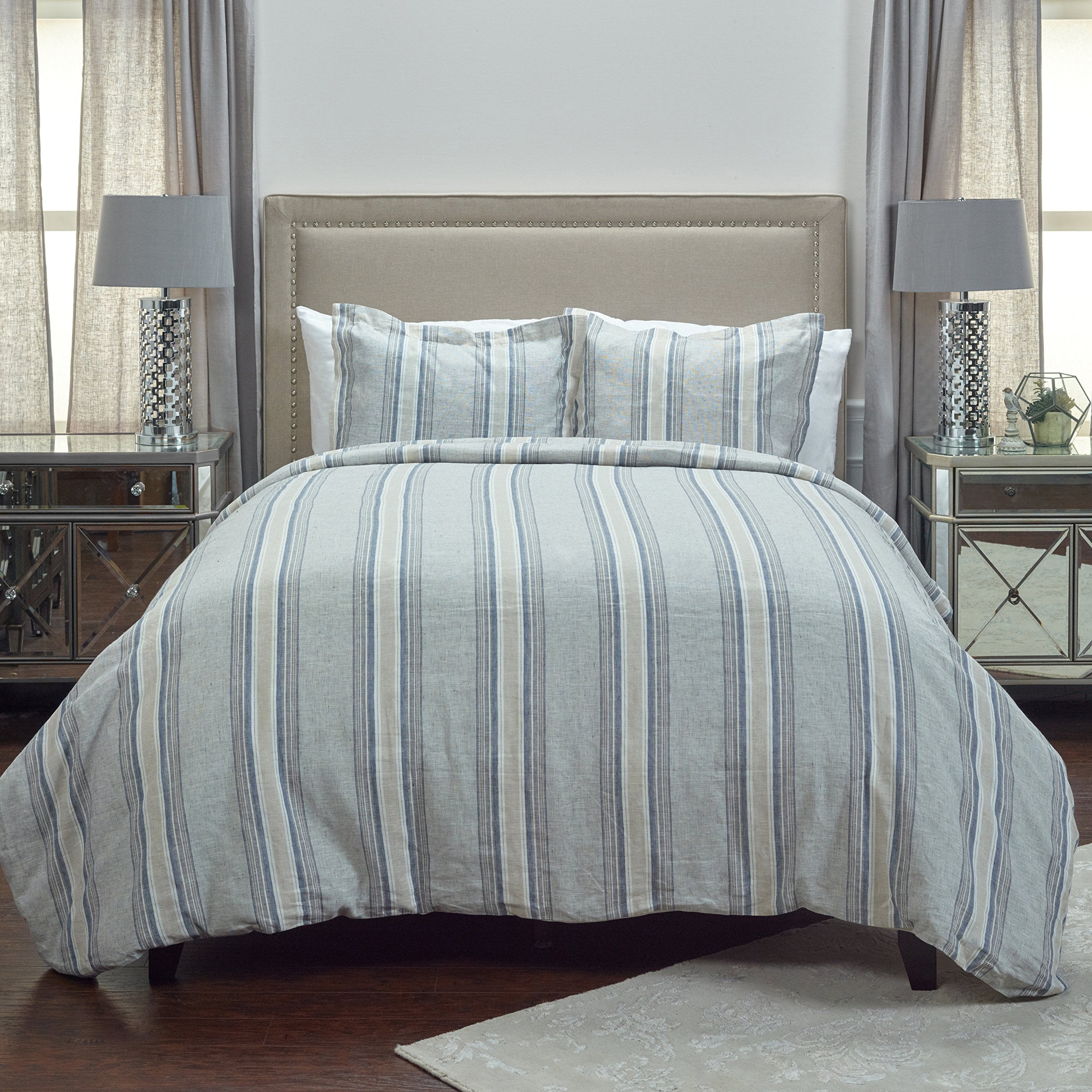 Rizzy Home | BT4008 | King Sham | 20&quot;x36&quot; Blue/Neutral/Gray Stripe