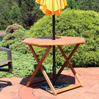 Sunnydaze Meranti Wood Octagon Outdoor Folding Patio Table - Teak Oil Finish