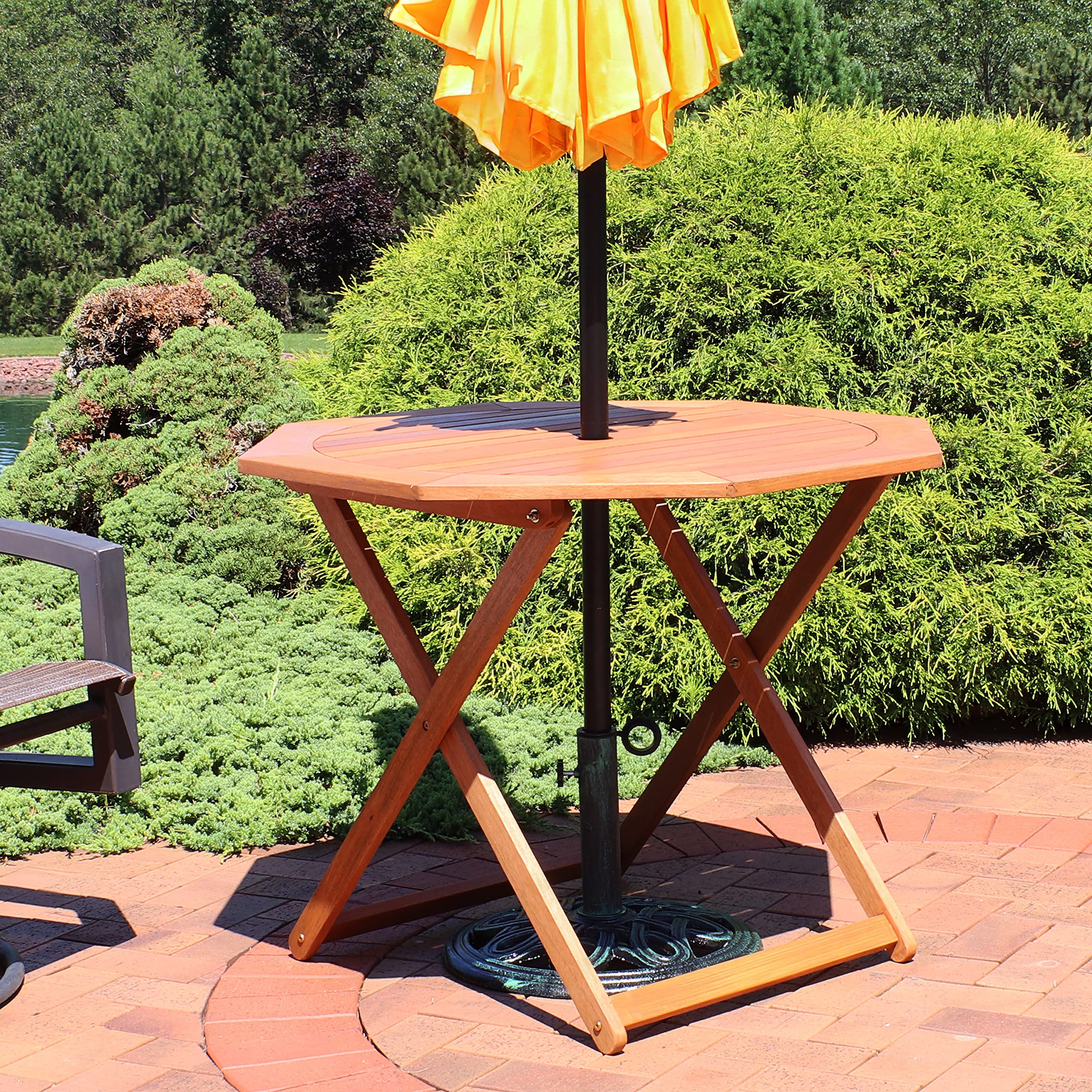 Sunnydaze Meranti Wood Octagon Outdoor Folding Patio Table - Teak Oil Finish