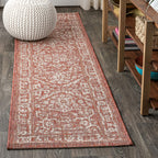 Jonathan Y Smb104A-28 Malta Bohemian Medallion Textured Weave Indoor Outdoor -Area Rug, Coastal, Traditional, Transitional Easy-Cleaning,Bedroom,Kitchen,Backyard,Patio,Non Shedding, Red/Taupe, 2 X 8