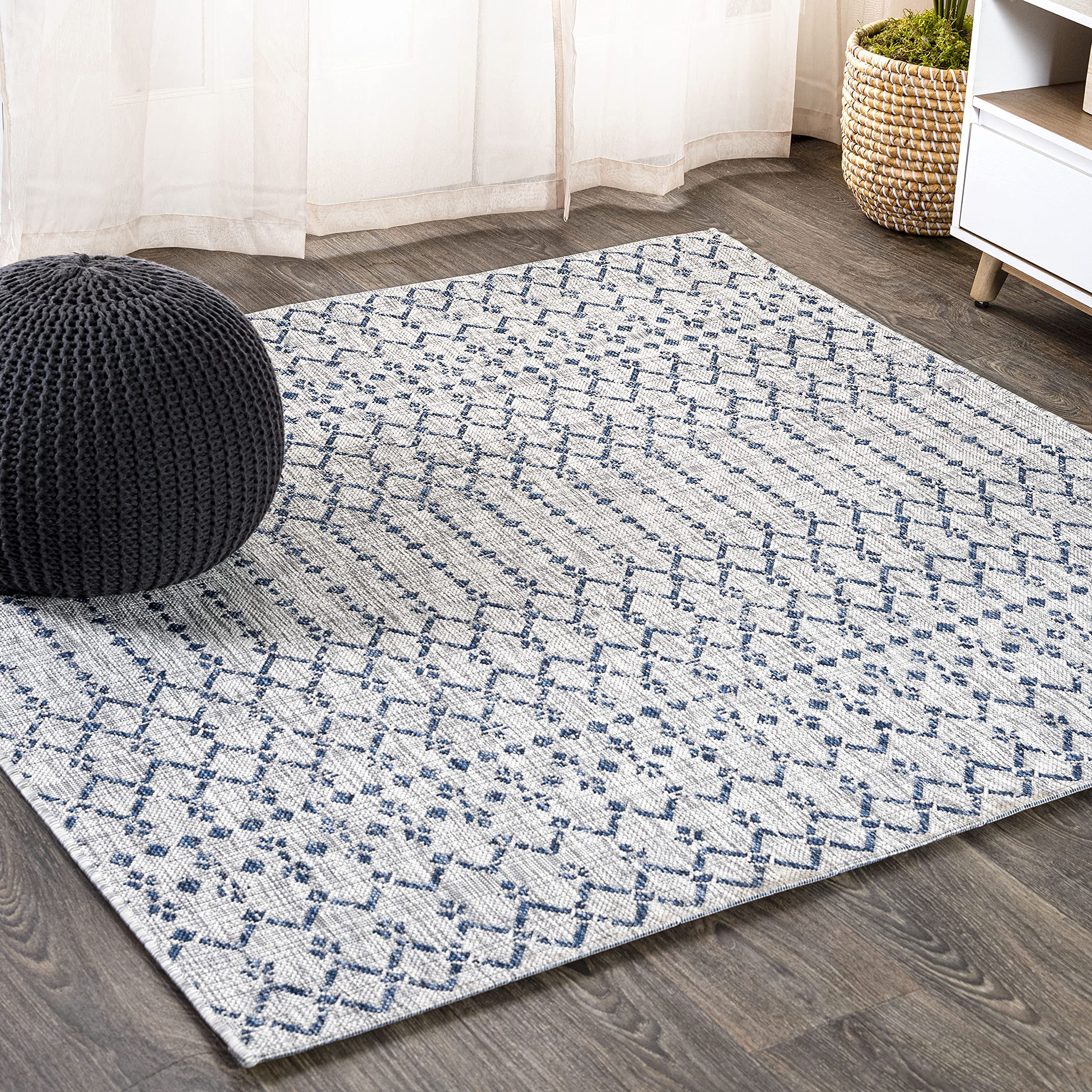 Jonathan Y Smb108A-5Sq Ourika Moroccan Geometric Textured Weave Indoor Outdoor Area Rug, Bohemian, Rustic, Scandinavian Easy Cle