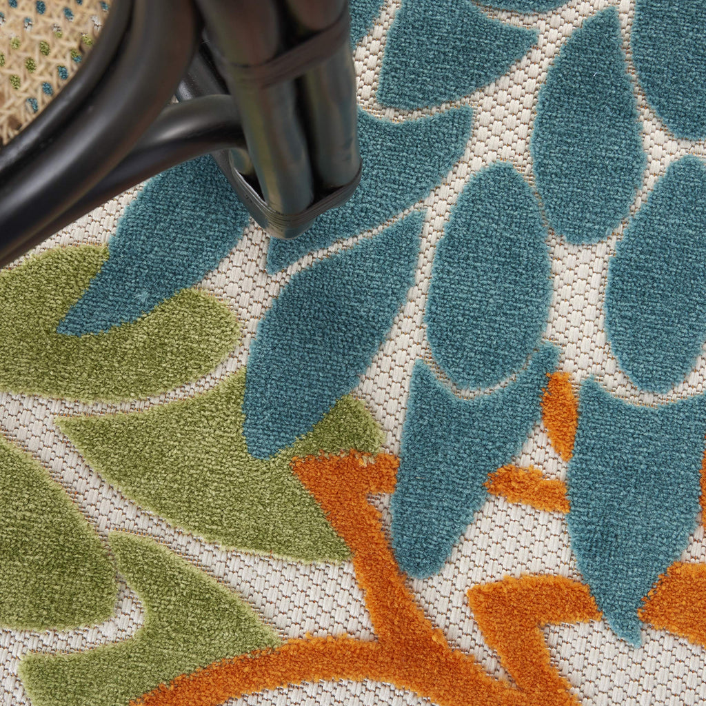 Nourison Aloha Indoor/Outdoor Floral Turquoise Multicolor 7'10' X Round Area Rug, (8' Round)