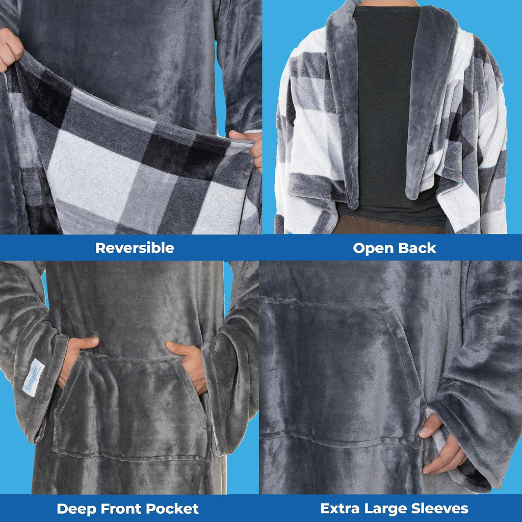 Snuggie Reversible - The Original As Seen On Tv Wearable Blanket That Has Sleeves - Cozy, Warm And Soft Velveteen - Oversized Fu