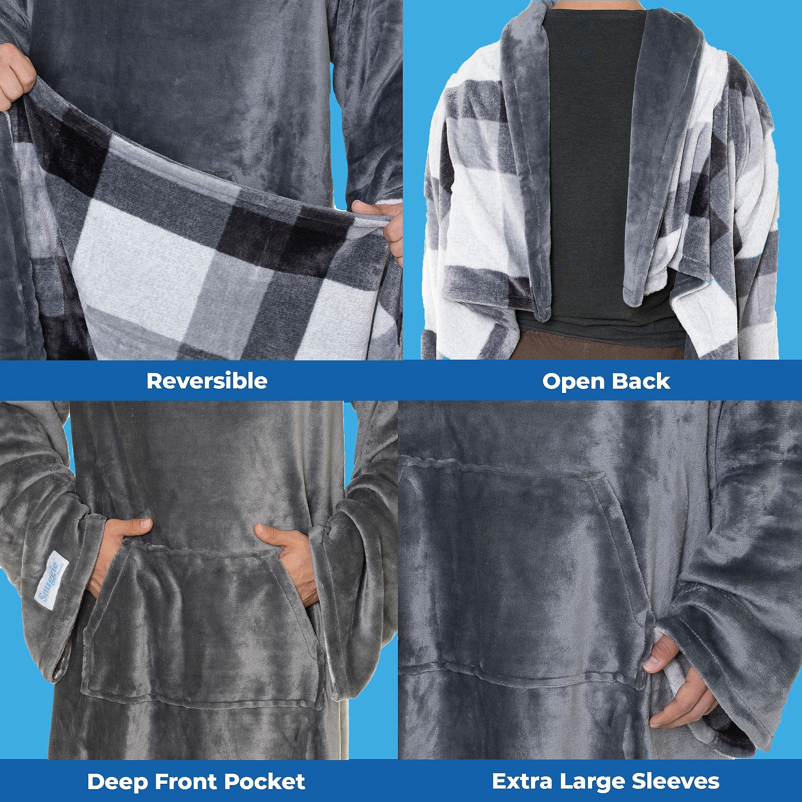 Snuggie Reversible - The Original As Seen On Tv Wearable Blanket That Has Sleeves - Cozy, Warm And Soft Velveteen - Oversized Fu