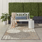 Nourison Aloha Indoor/Outdoor Area Rug 3' 6' X 5' 6', Natural, Rectangular Tropical Botanical Easy-Cleaning Non Shedding Bed Room Living Room Dining Room Deck Backyard Patio
