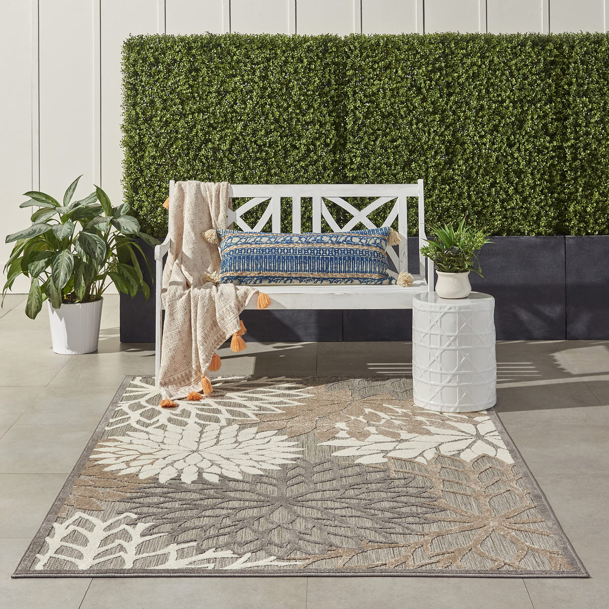 Nourison Aloha Indoor/Outdoor Area Rug 6' X 9', Natural, Rectangular, 0.25' Thick, Easy-Cleaning Non Shedding Bed Room Living Room Dining Room Deck Backyard Patio