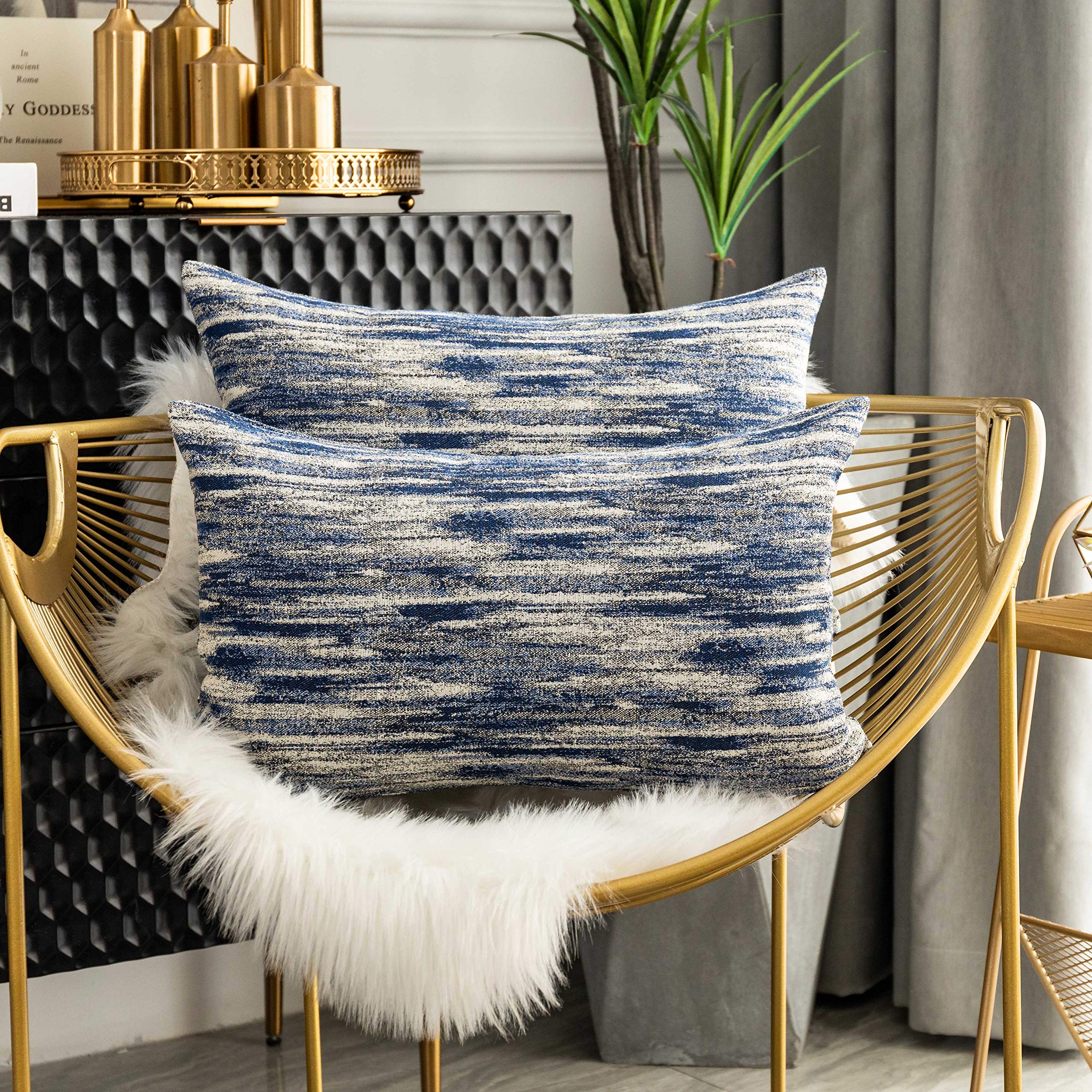 Home Brilliant Lumbar Pillow Covers Abstract Textured Accent Decorative Throw Pillow Covers For Couch, 12X20 Inch, Set Of 2, Nav