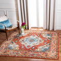 SAFAVIEH Monaco Collection 3 Square Orange / Light Blue MNC243H Boho Chic Medallion Distressed Non-Shedding Living Room Bedroom