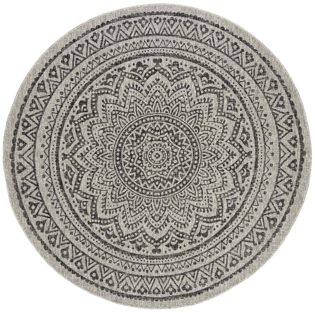 Safavieh Courtyard Collection 7'10' Round Light Grey/Black Cy8734 Indoor/ Outdoor Waterproof Easy Cleaning Patio Backyard Mudroom Area Rug