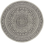 Safavieh Courtyard Collection Area Rug - 3' Round, Light Grey & Black, Non-Shedding & Easy Care, Indoor/Outdoor & Washable-Ideal For Patio, Backyard, Mudroom (Cy8734-37612)