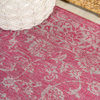 Jonathan Y Smb100G-28 Tela Bohemian Textured Weave Floral Indoor Outdoor Area Rug, Coastal Traditional Transitional Easy Cleaning,Bedroom,Kitchen,Backyard,Patio, Fuchsia/Light Gray, 2 X 8