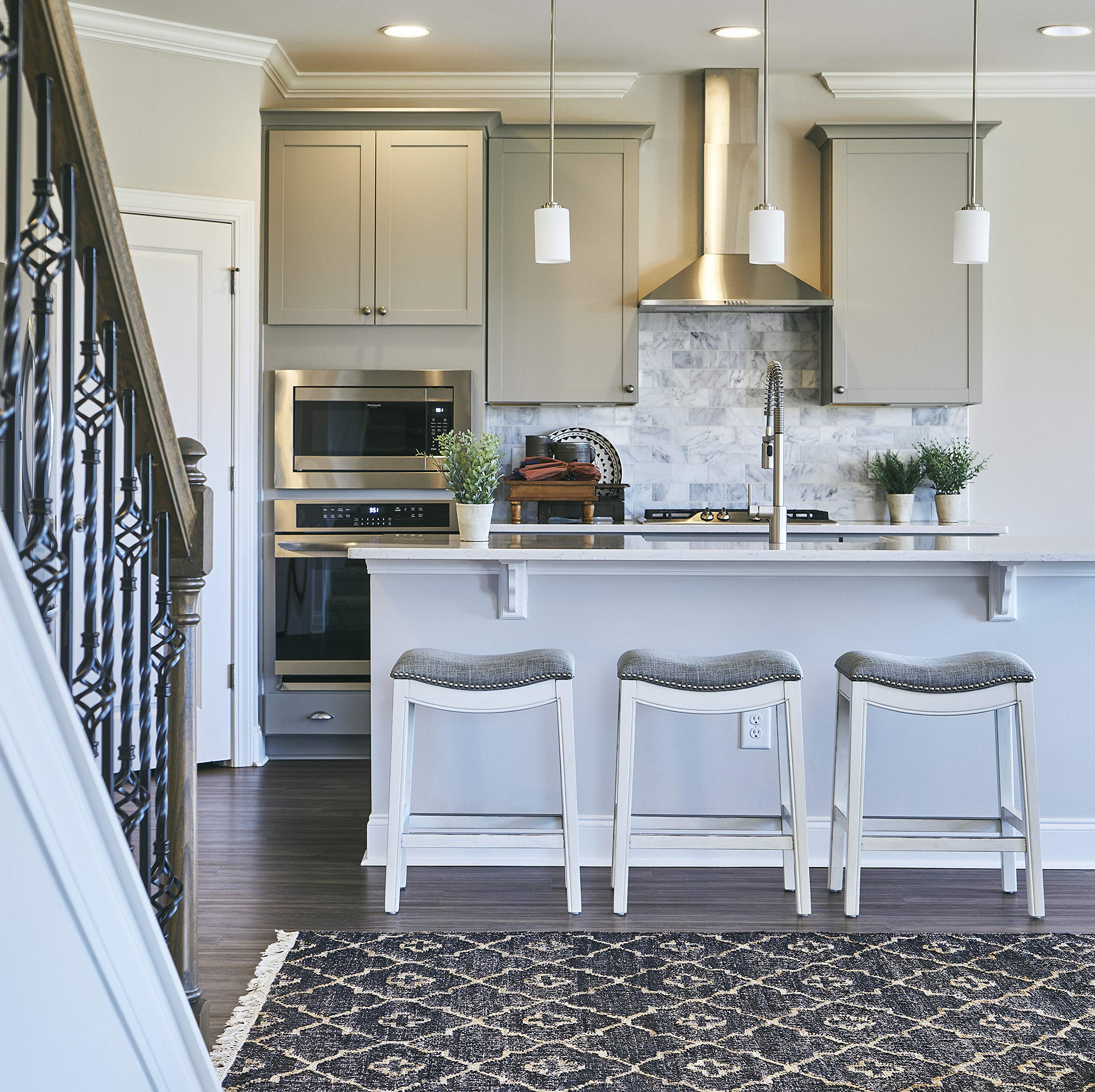 New Ridge Home Goods Zoey 26in. Counter-Height Backless Wood Saddle-Seat Barstool with Nailhead Trim, Alabaster White