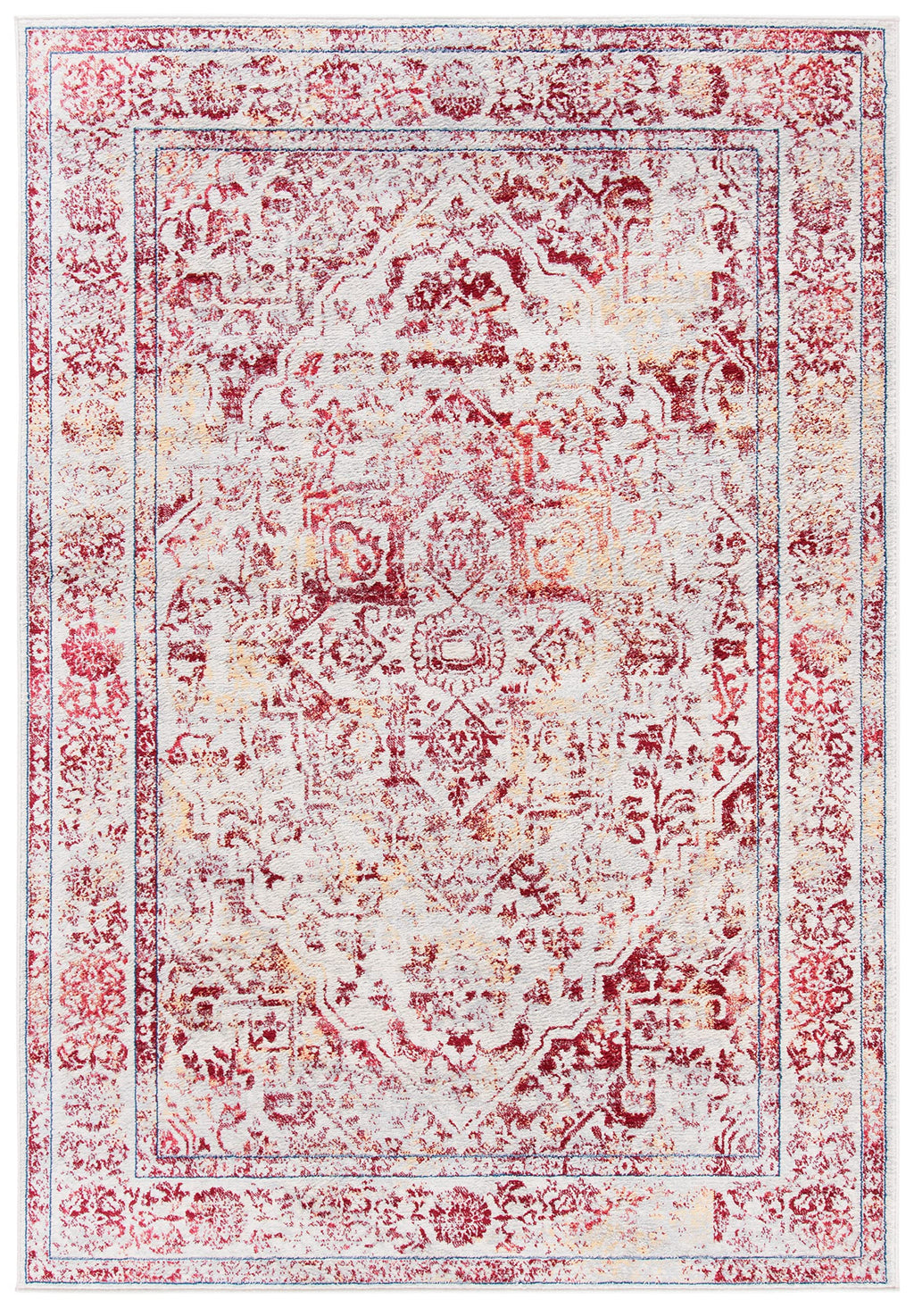 Safavieh Brentwood Collection 5'3'' X 7'6'' Ivory/Red Bnt832C Medallion Distressed Non-Shedding Living Room Bedroom Dining Home