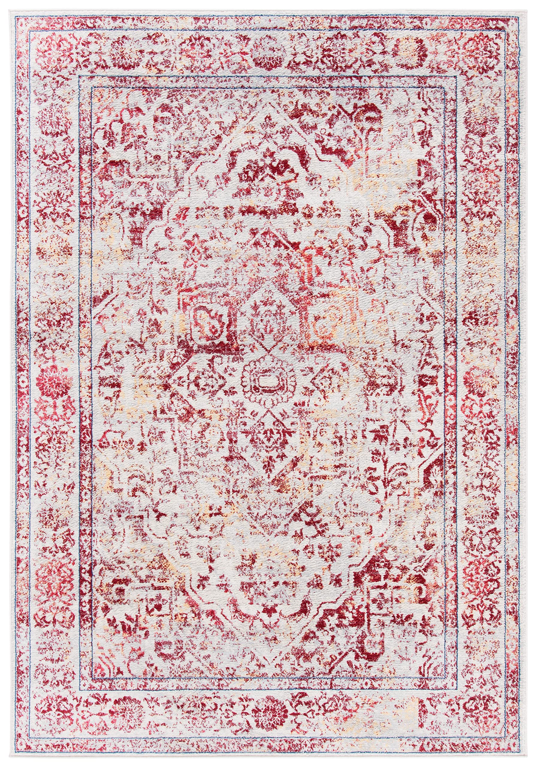 Safavieh Brentwood Collection 5'3'' X 7'6'' Ivory/Red Bnt832C Medallion Distressed Non-Shedding Living Room Bedroom Dining Home