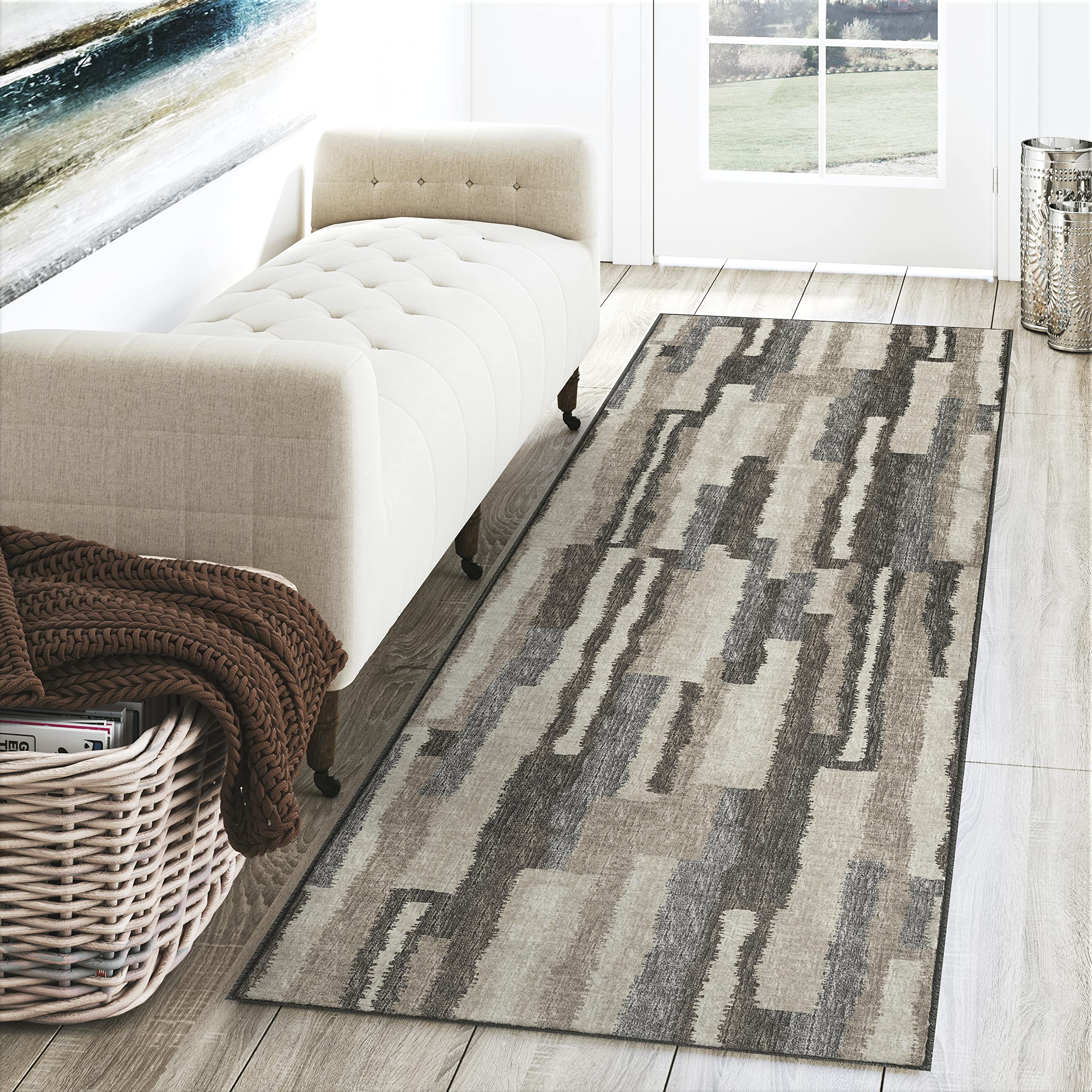 Dalyn Rugs Brisbane Br7 Bold Retro Stiped Sable 2'3&quot; X 7'6&quot;