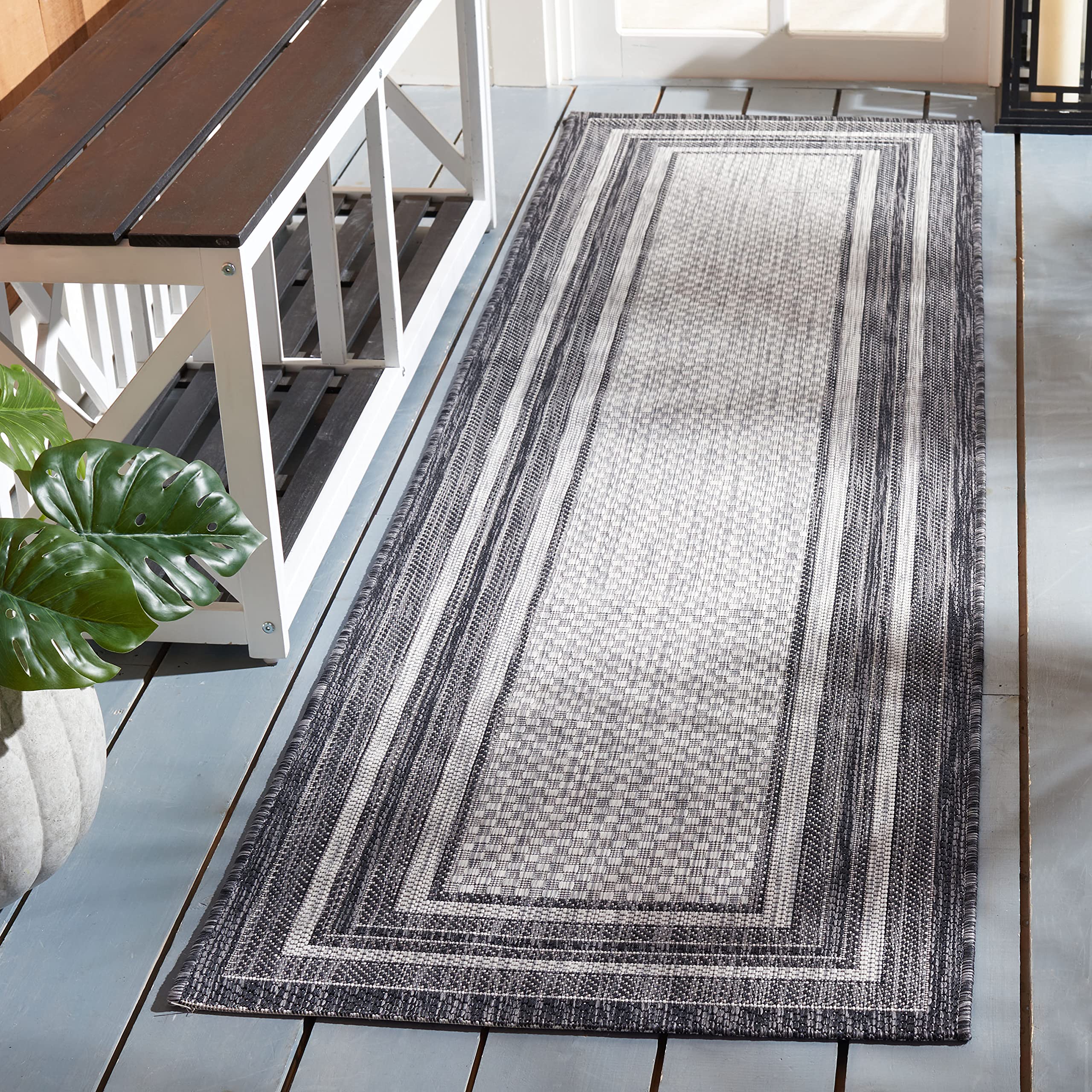 Safavieh Courtyard Collection Runner Rug - 2'3' X 14', Light Grey & Black, Non-Shedding & Easy Care, Indoor/Outdoor & Washable-Ideal For Patio, Backyard, Mudroom (Cy8475-37612)