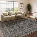 PureCozy Vintage Area Rug 6x9 Black Washable Living Room Large Carpet Non Slip Bedroom Indoor Office Low Pile Traditional Distre