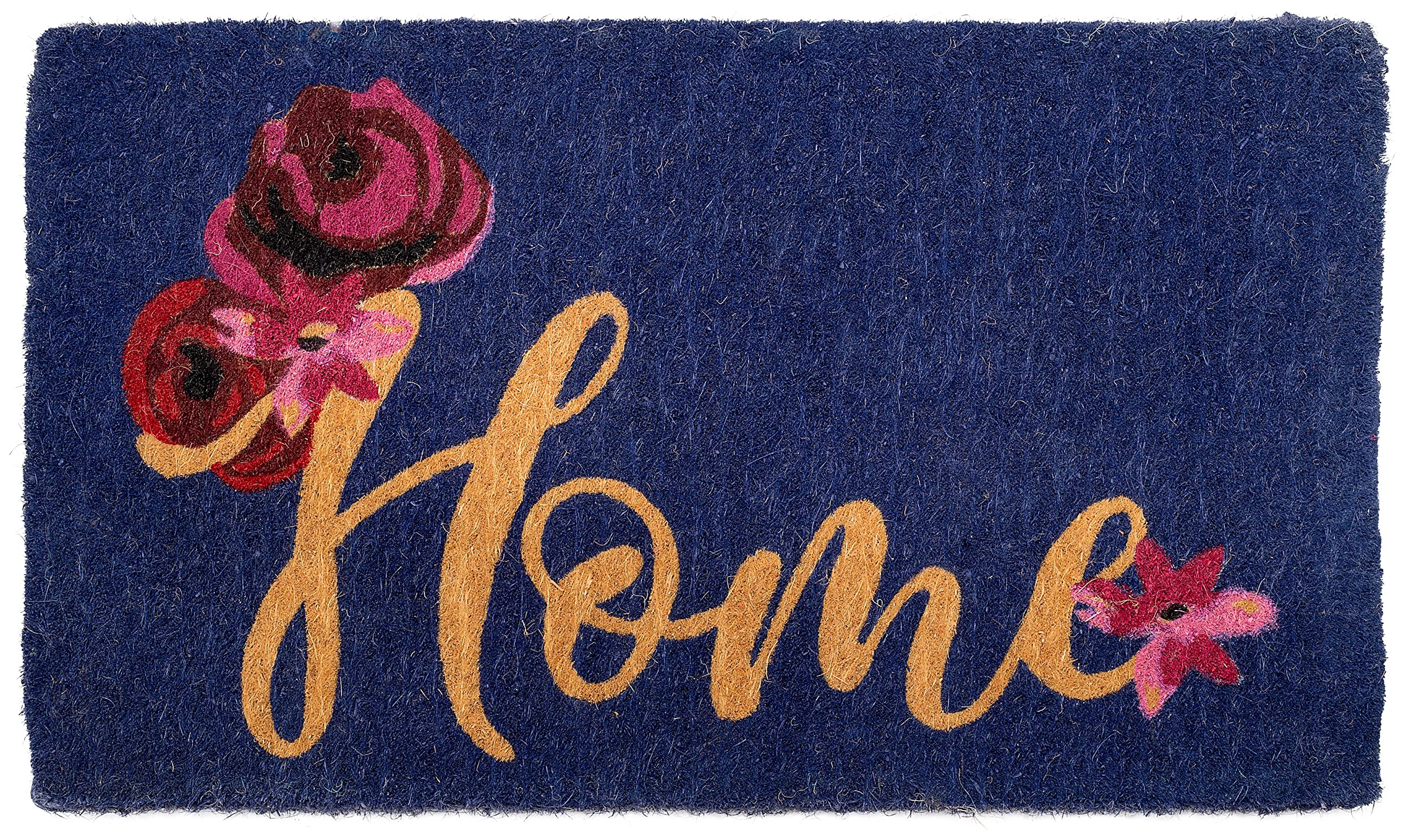 Fab Habitat Extra Thick Doormat - Handwoven, Durable - Natural Coir - Entryway, Front Door, Porch, Patio - Floral Home Dark Blue