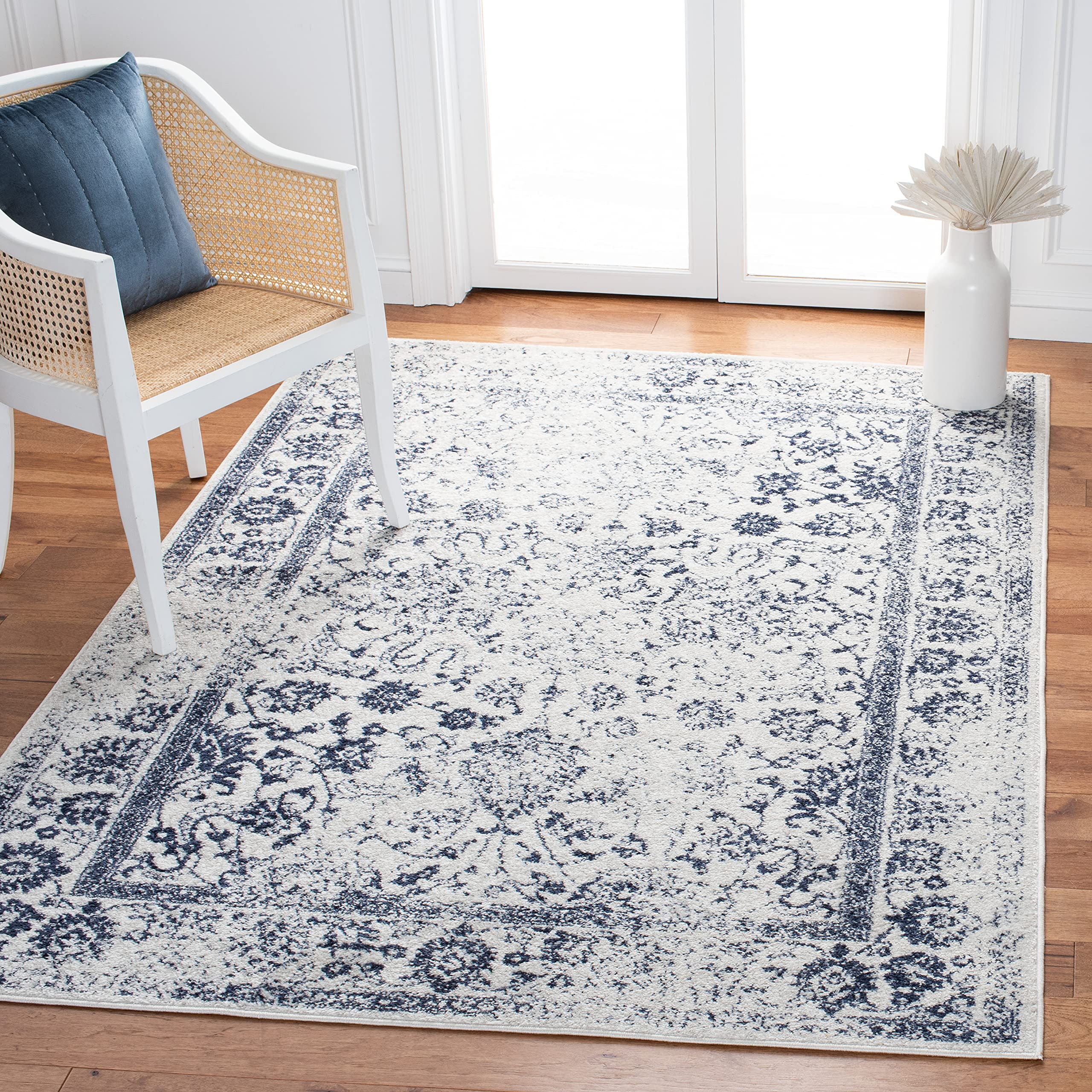 SAFAVIEH Adirondack Collection 6 Square Ivory/Navy ADR109M Oriental Distressed Non-Shedding Living Room Dining Bedroom Area Rug