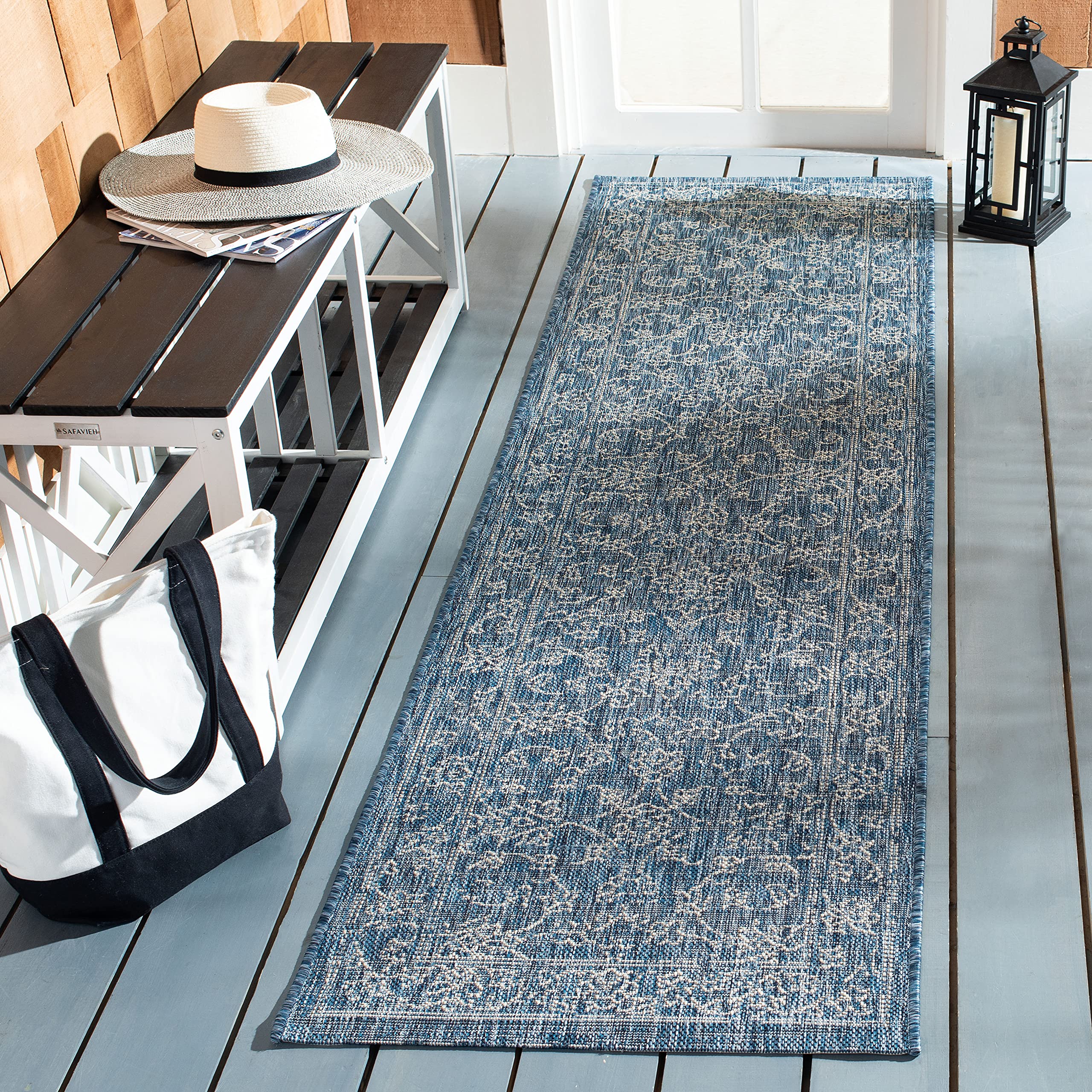 Safavieh Courtyard Collection 2'3' X 16' Navy/Ivory Cy8680 Indoor/ Outside Waterproof Easy Cleansingpatio Backyard Mudroom Runn