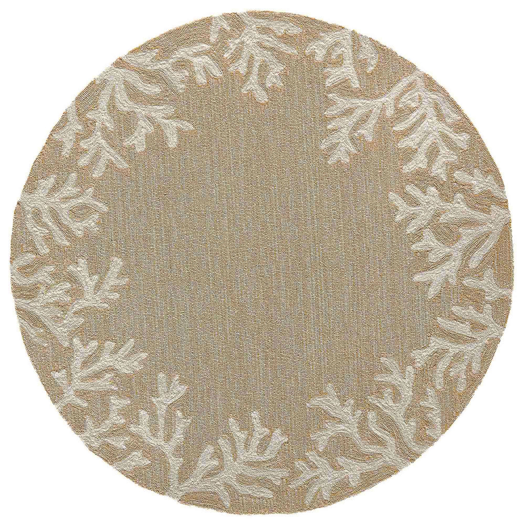 Liora Manne Capri Coastal Coral Border Neutral Indoor/Outdoor Rug, 8' Round