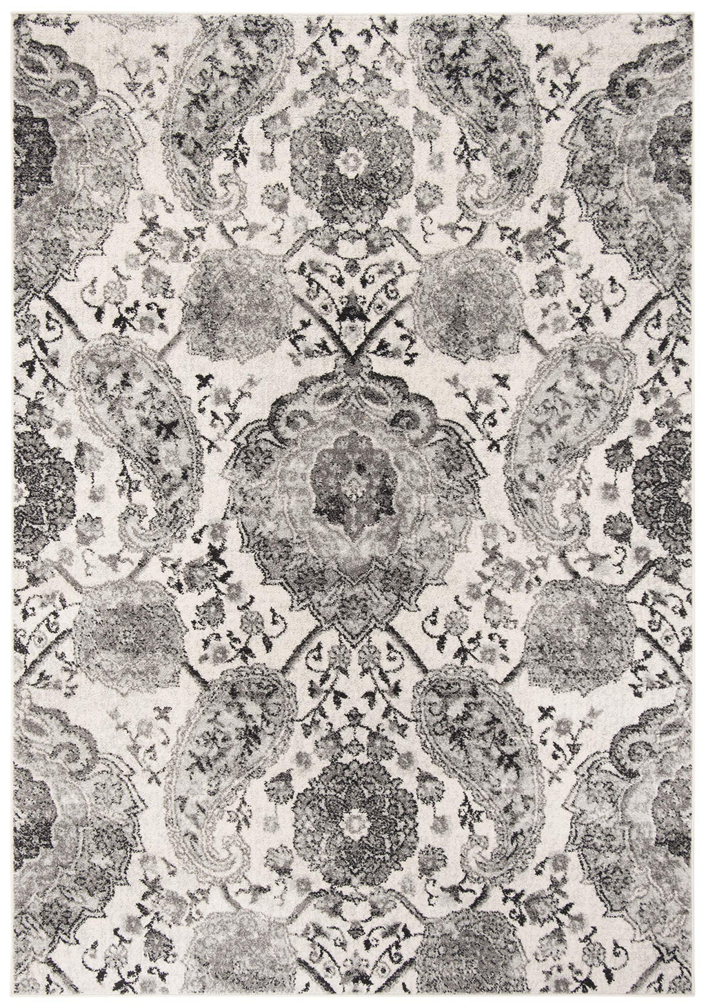 Safavieh Madison Collection Area Rug - 5'3'' X 7'6'', Cream & Silver, Boho Chic Glam Paisley Design, Non-Shedding & Easy Care, I
