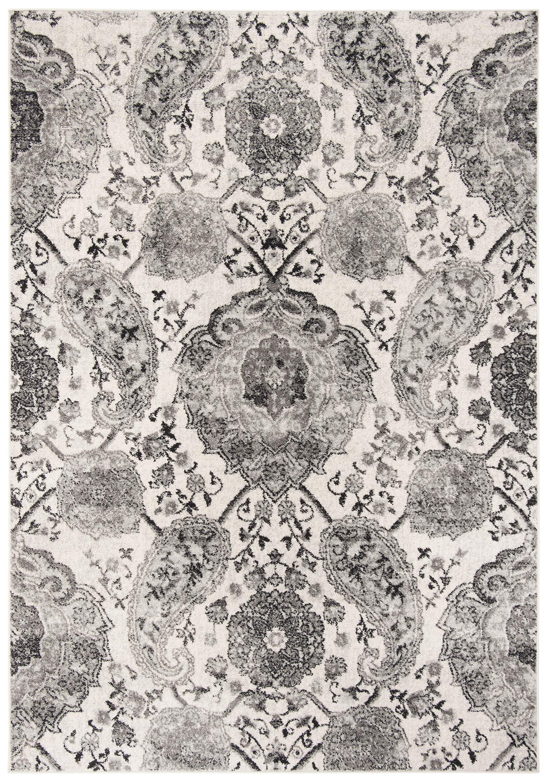 Safavieh Madison Collection Area Rug - 5'3'' X 7'6'', Cream & Silver, Boho Chic Glam Paisley Design, Non-Shedding & Easy Care, I