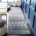 SAFAVIEH Amsterdam Collection Runner Rug - 2'3'' x 8', Dark Grey & Light Grey, Moroccan Boho Design, Non-Shedding & Easy Care, I