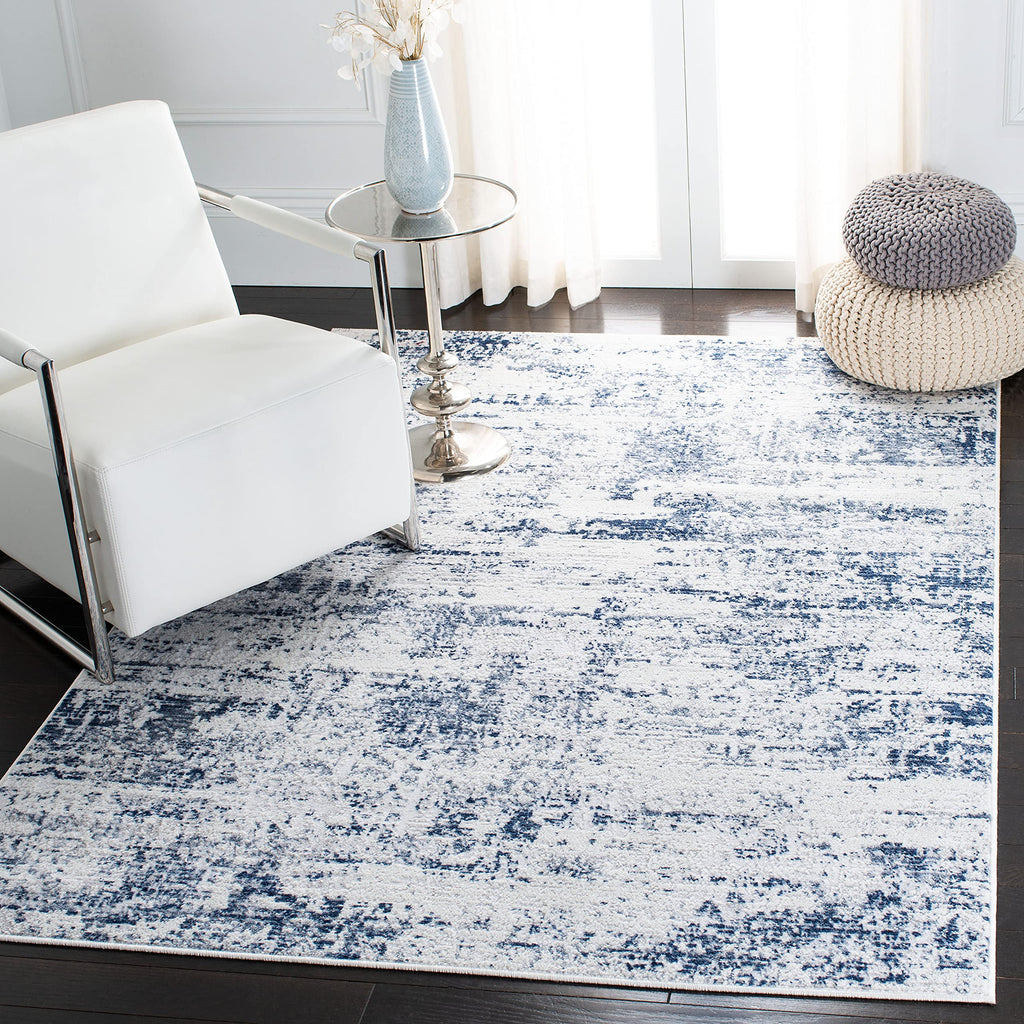 SAFAVIEH Amelia Collection Accent Rug - 3' x 5', Ivory & Navy, Modern Abstract Design, Non-Shedding & Easy Care, Ideal for High 