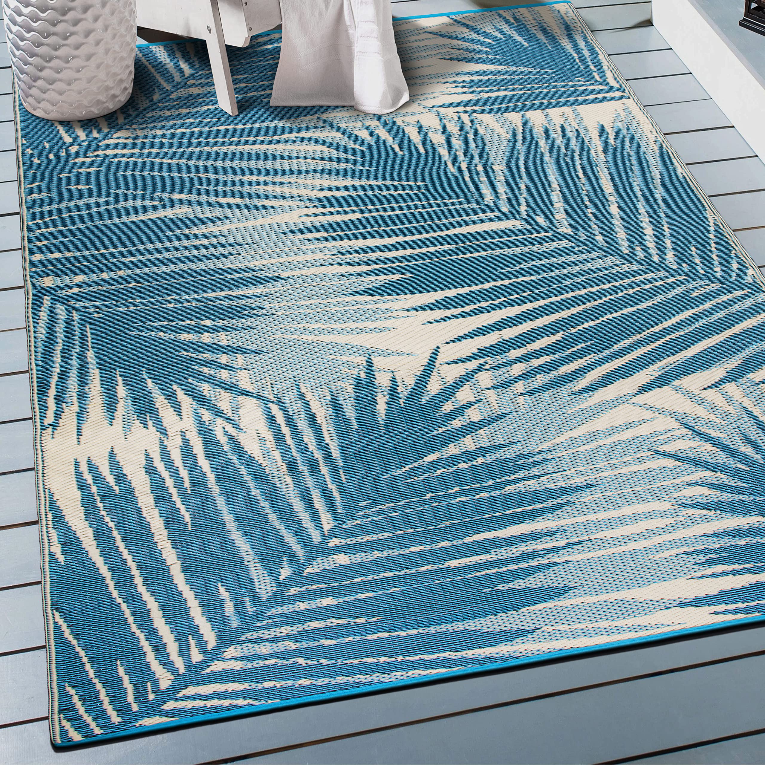 Rugshop Tropical Floral Reversible Crease-Free Waterproof Premium Recycled Plastic Outdoor Rugs For Patio,Backyard,Rv,Deck,Picni