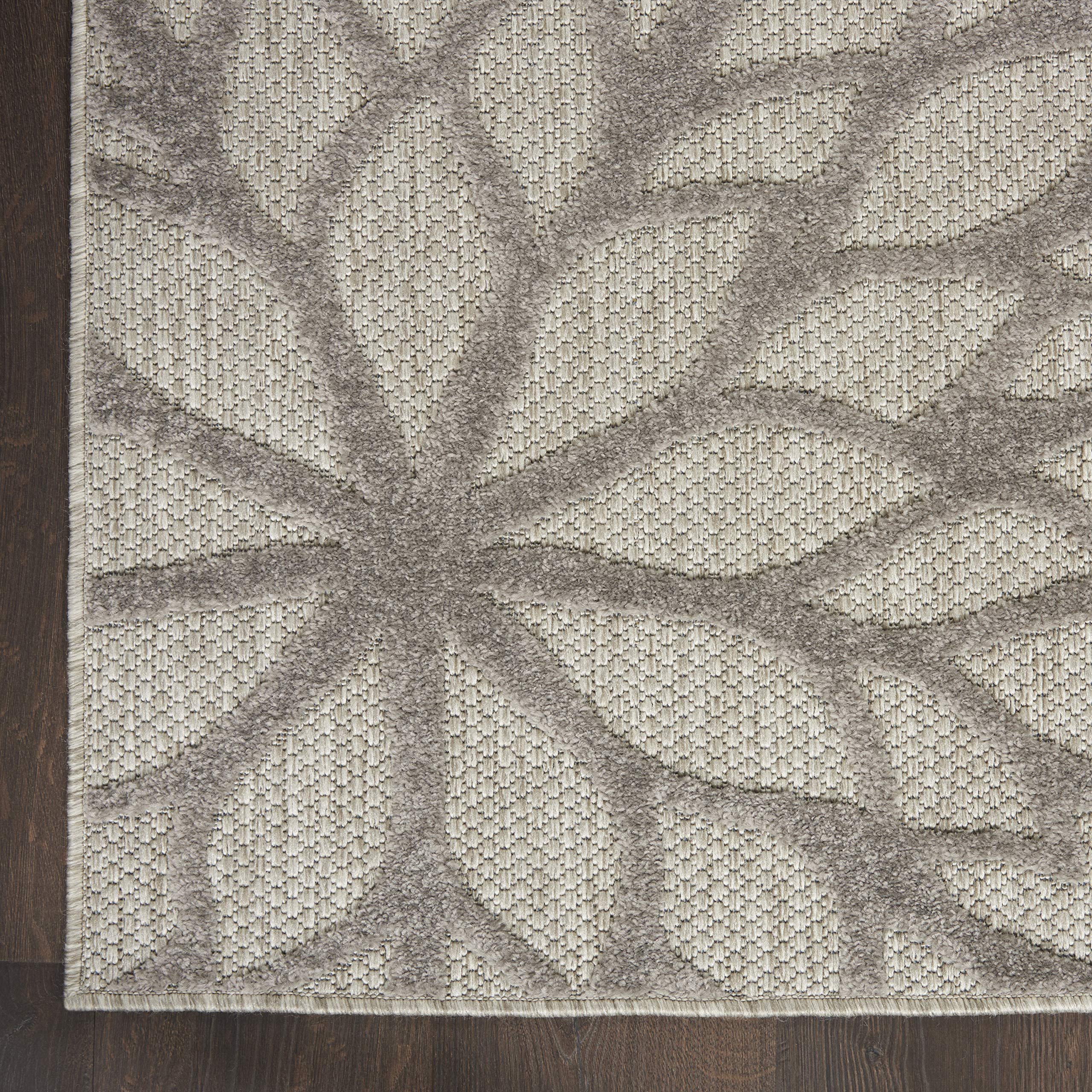 Nourison Aloha Indoor/Outdoor Floral Silver Grey 2'3' X 12' Area Rug, (12' Runner)