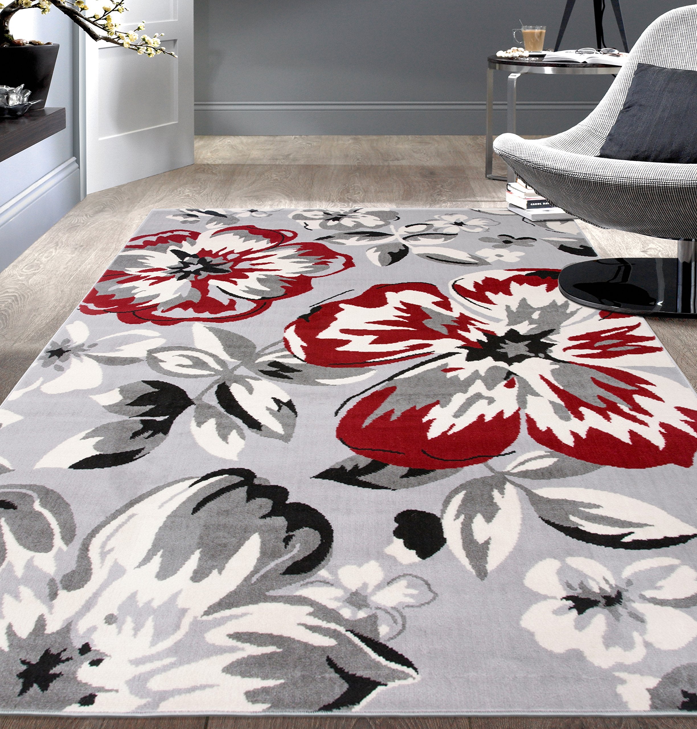 Rugshop Modern Floral Area Rugs 10 x 14 Red
