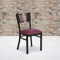 2 Pk. Slat Back Metal Chair - Walnut Wood Back, Burgundy Vinyl Seat