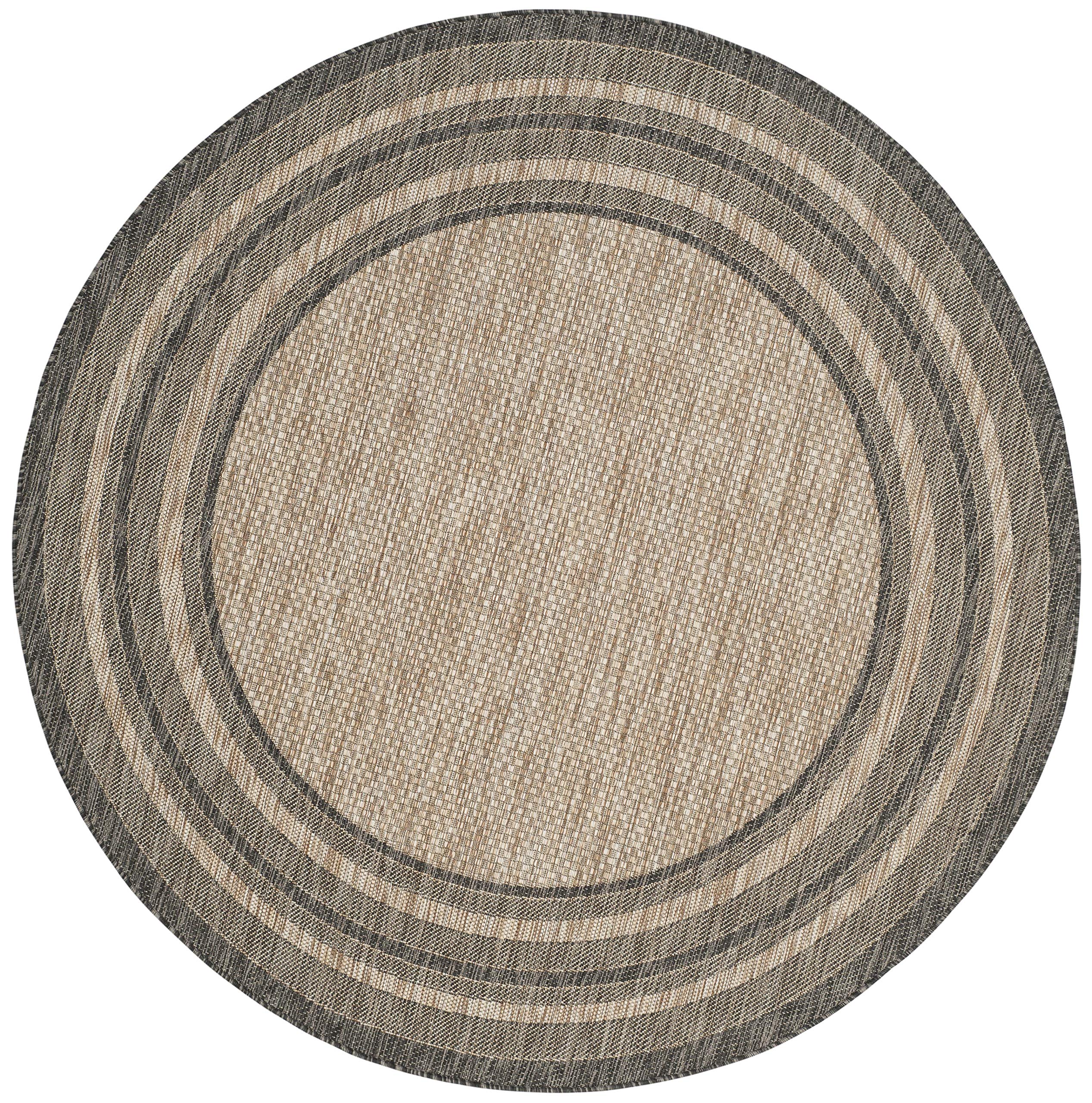 Safavieh Courtyard Collection 4' Round Natural / Black Cy8475 Indoor/ Outdoor Patio Backyard Mudroom Area Rug