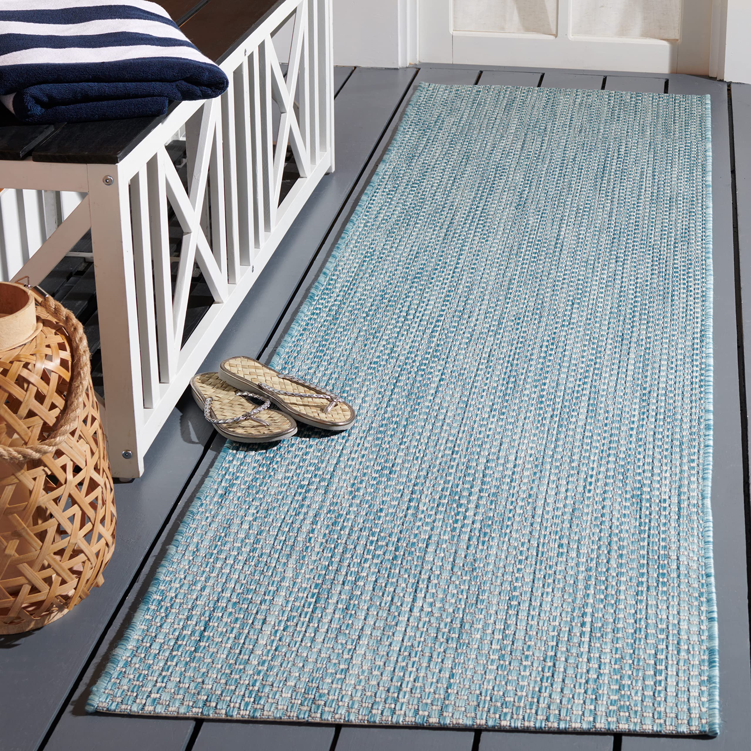 Safavieh Courtyard Collection 2'3' X 18' Aqua/Grey Cy8521 Indoor/ Outside Waterproof Easy Cleansingpatio Backyard Mudroom Runne